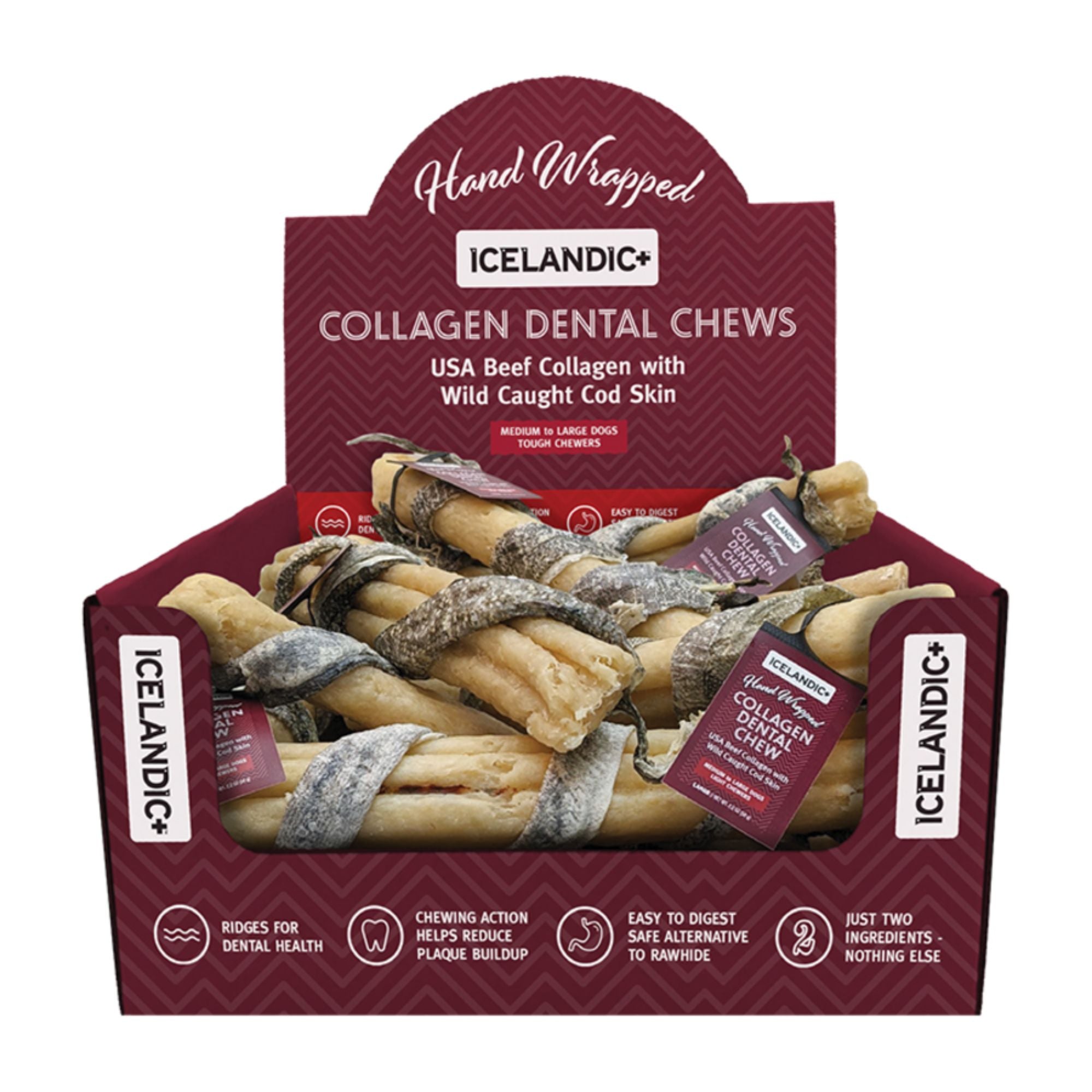 Icelandic Dog Fish Wrapped Beef Collagen Dental Chew 8 Inch - 18 Count Display