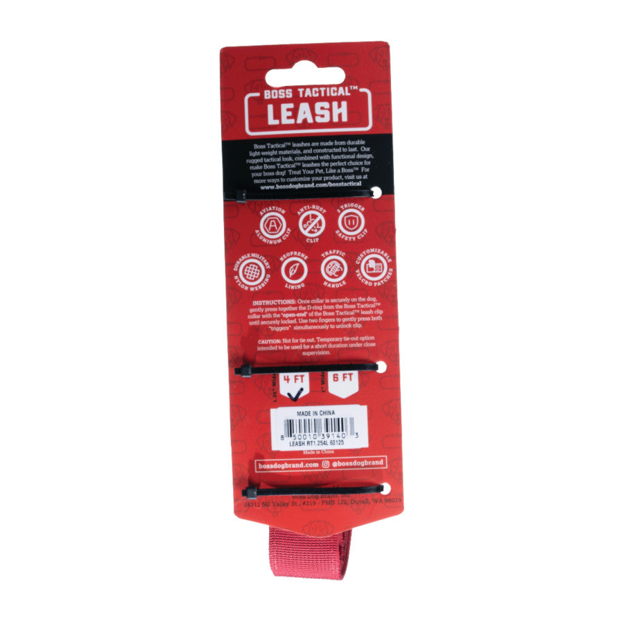 Boss Dog Tactical Dog Leash Red, 1ea/4 ft