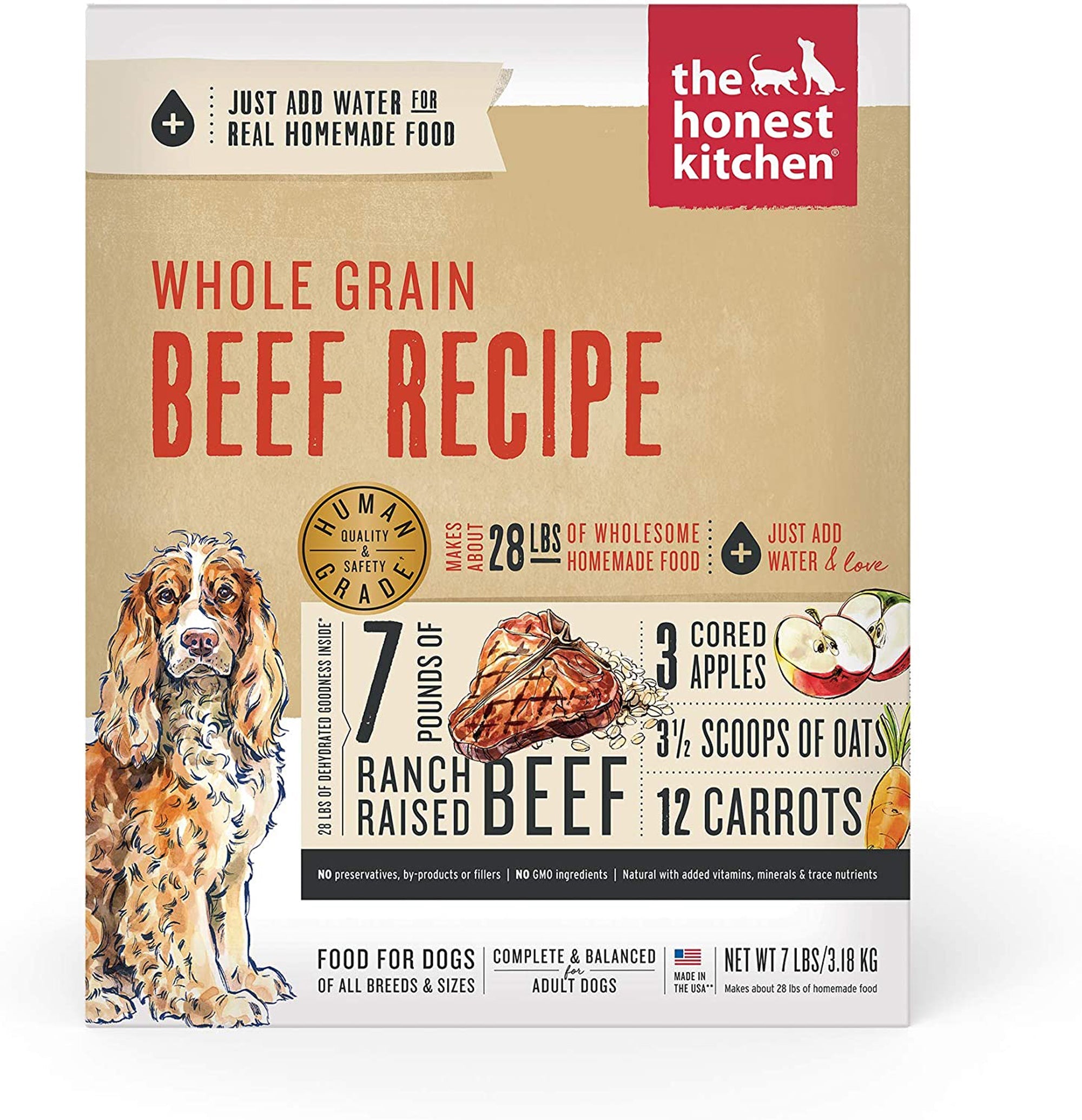 Honest Kitchen Dog Whole Grain Beef 7Lbs. Box.