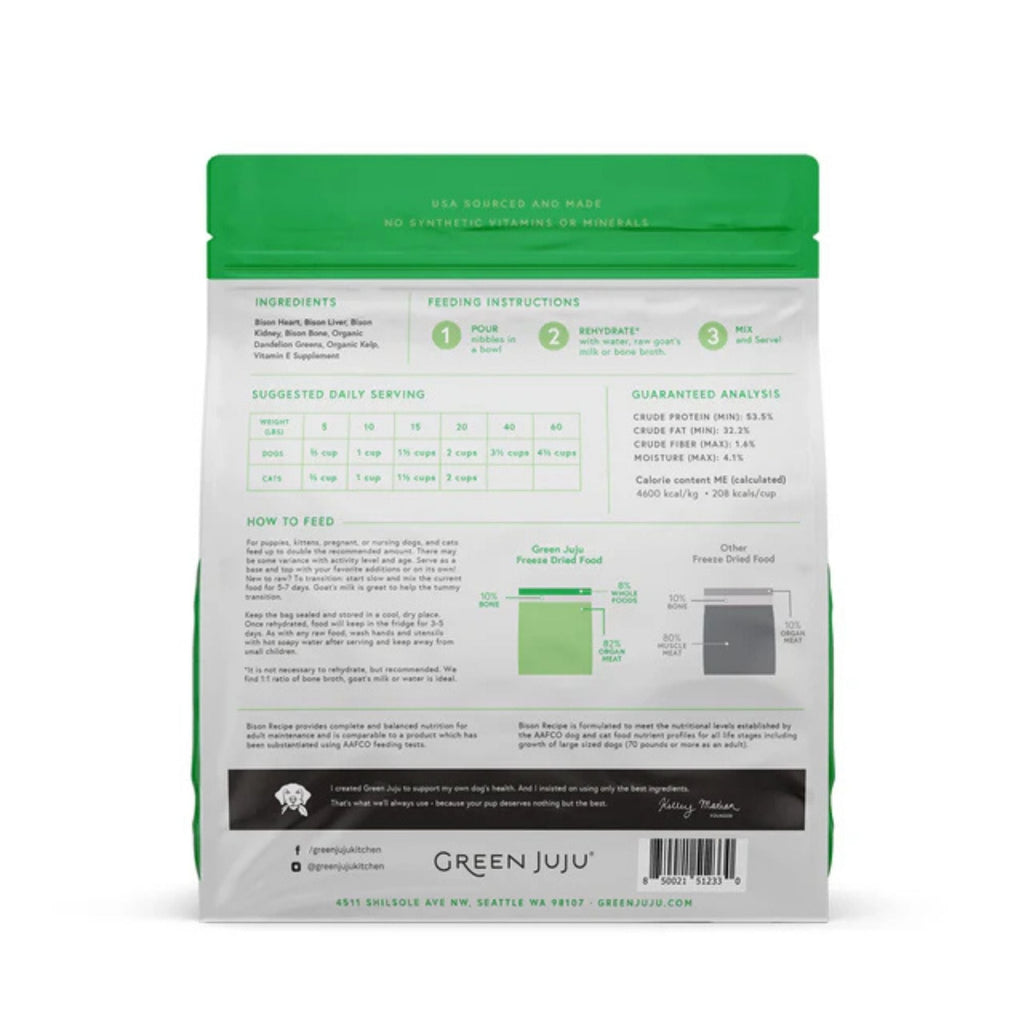Green Juju Dog & Cat Freeze-Dried Raw Grain Free Limited Ingredient Diet Bison 14oz.