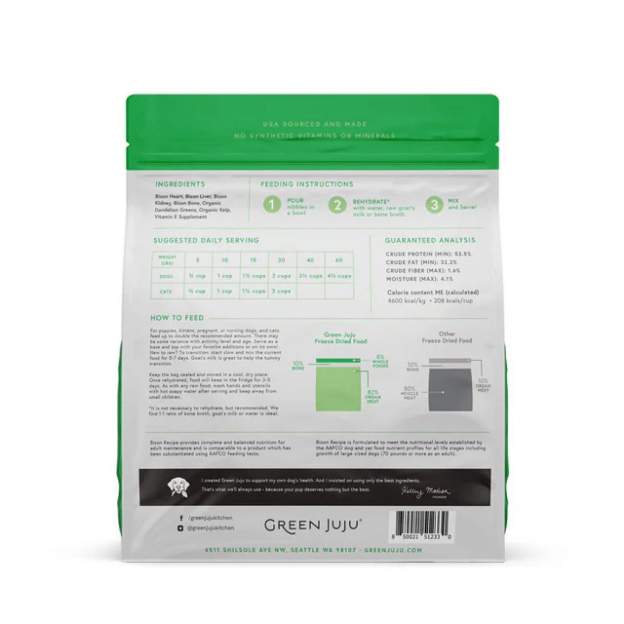 Green Juju Dog & Cat Freeze-Dried Raw Grain Free Limited Ingredient Diet Bison 14oz.