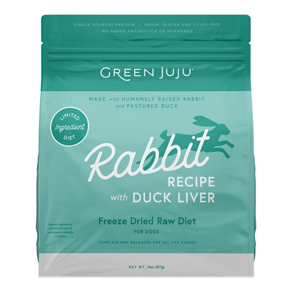 Green Juju Dog & Cat Freeze-Dried Grain Free Raw Limited Ingredient Diet Rabbit With Duck Liver 14oz.