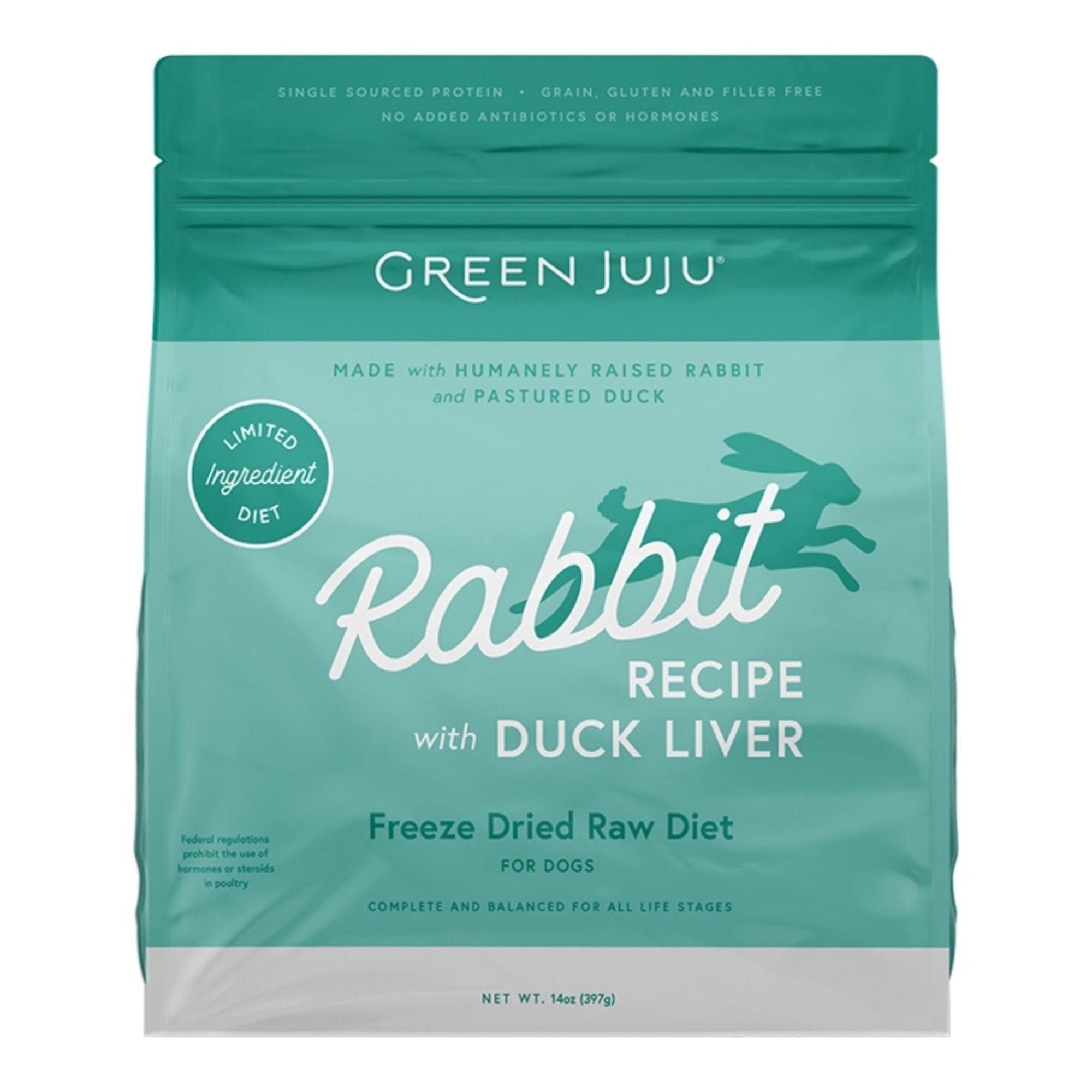 Green Juju Dog & Cat Freeze-Dried Grain Free Raw Limited Ingredient Diet Rabbit With Duck Liver 14oz.