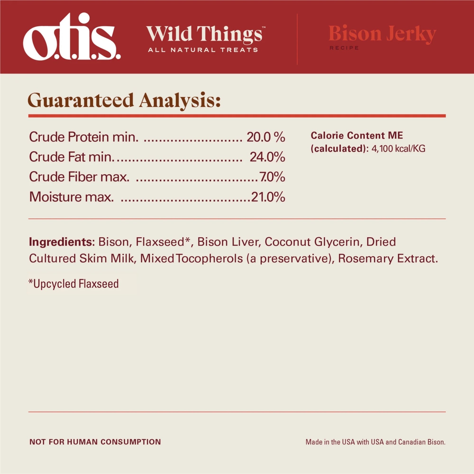 Otis Dog Wild Things Bison Jerky 4oz.