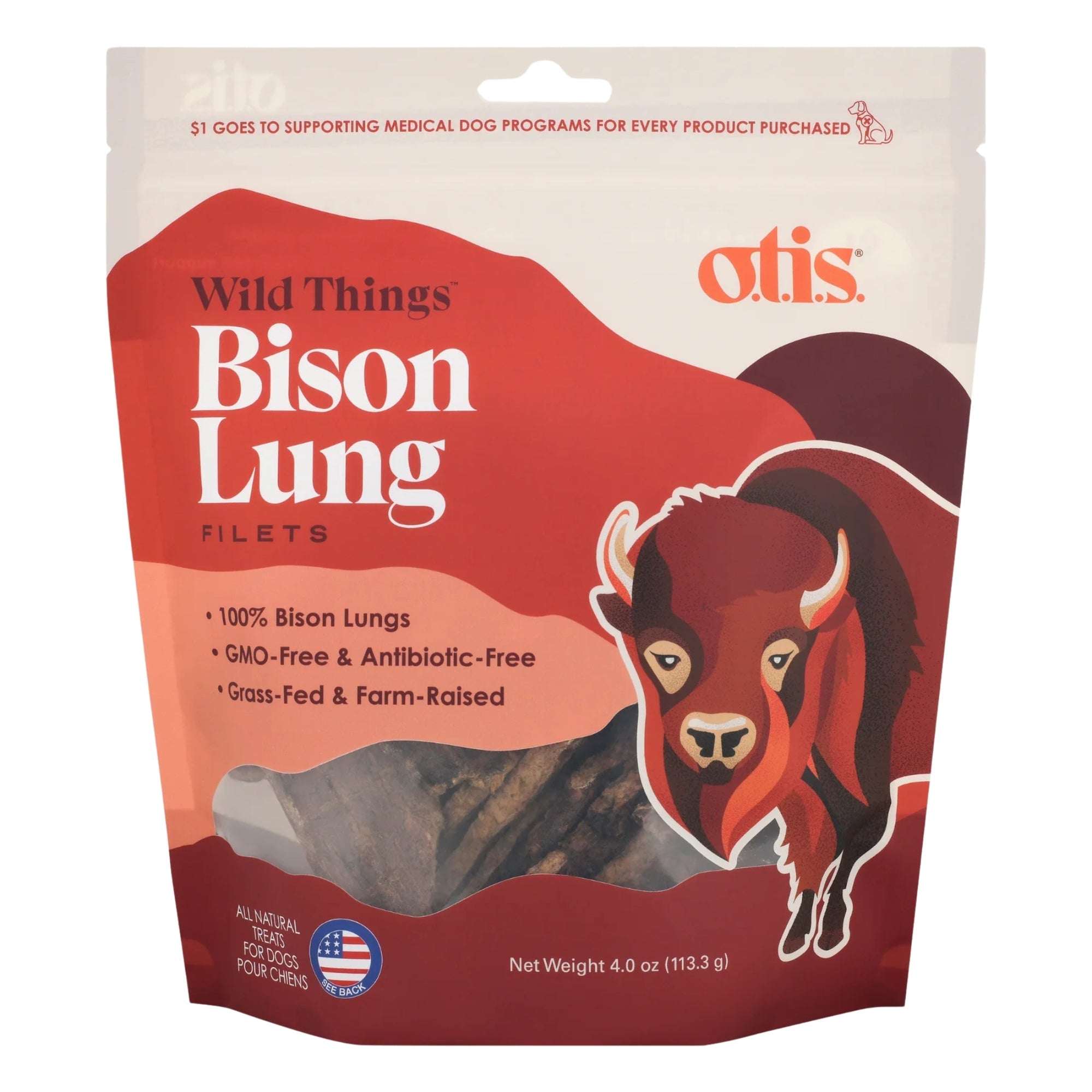 Otis Dog Wild Things Grain Free Bison Lung Filets 4oz.