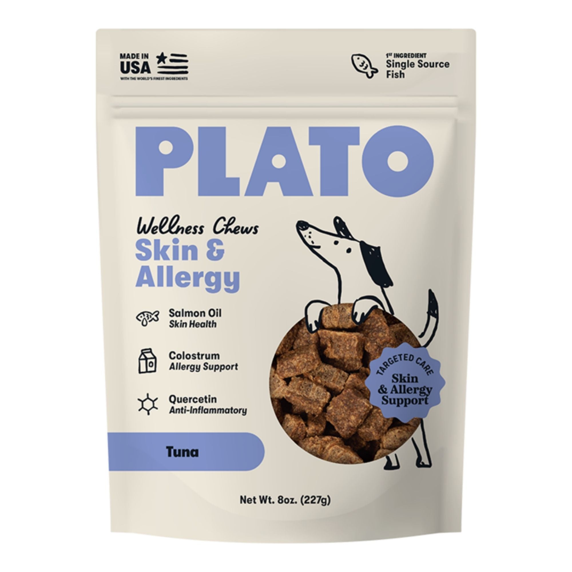 Plato Dog Skin & Allergy Wellness Chews 8oz.