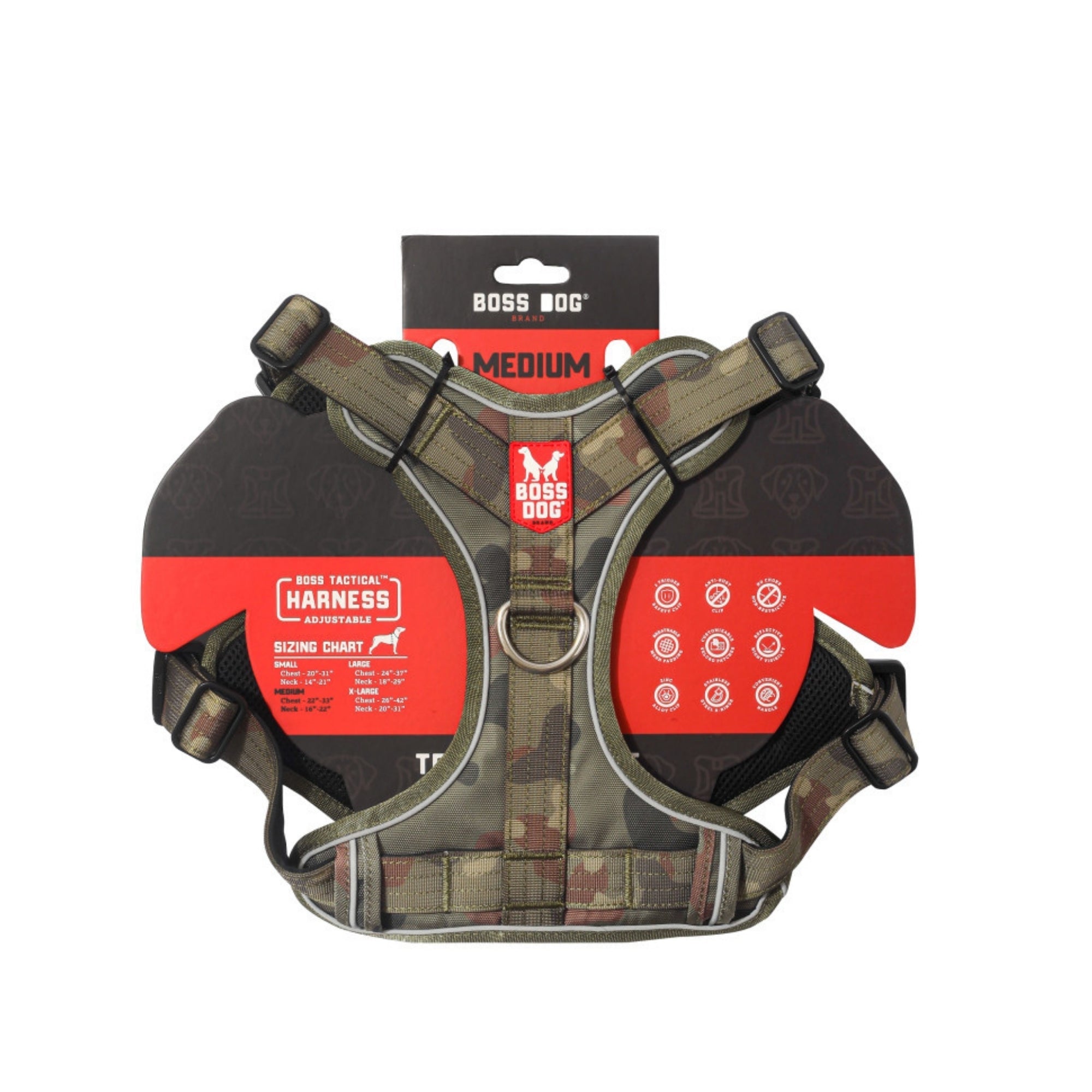 Boss Dog Tactical Dog Harness Green Camo, 1ea/MD