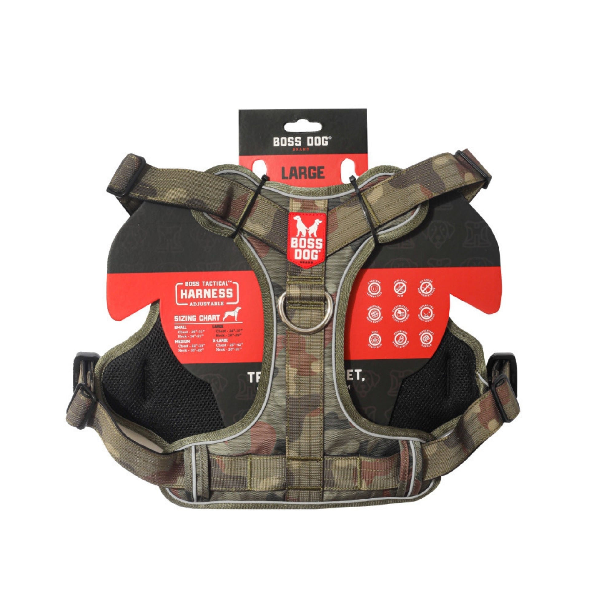Boss Dog Tactical Dog Harness Green Camo, 1ea/LG