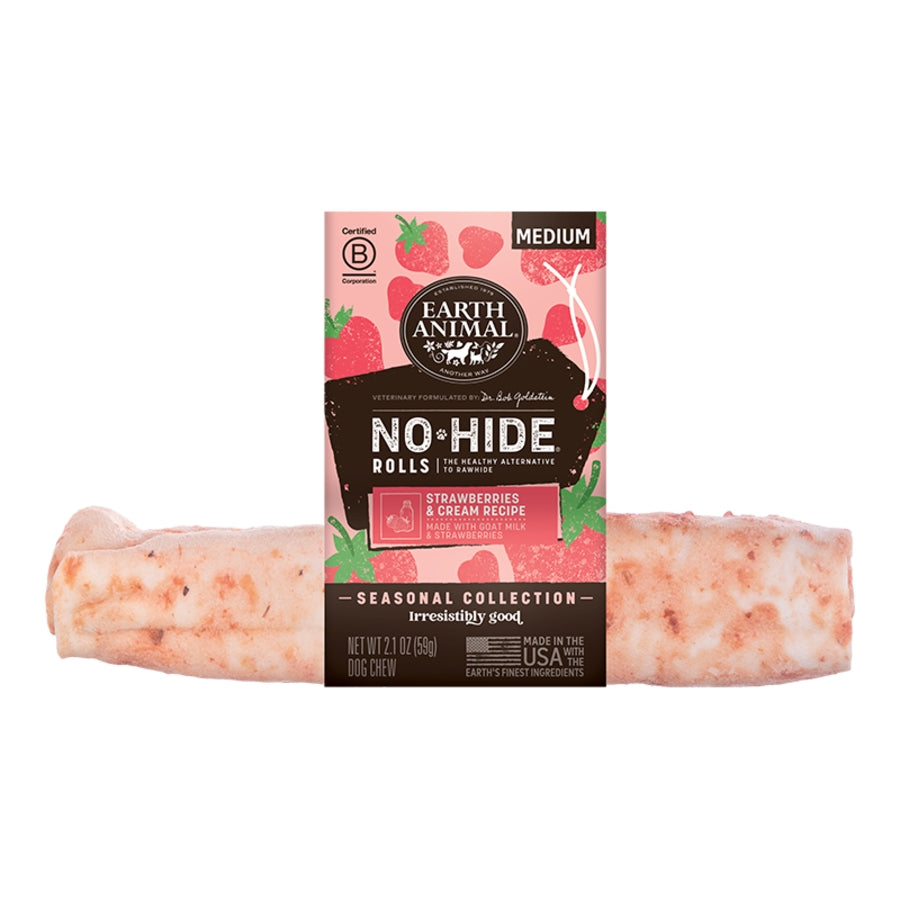 EARTH ANIMAL DOG NO HIDE ROLLS STRAWBERRIES & CREAM MEDIUM 24 COUNT
