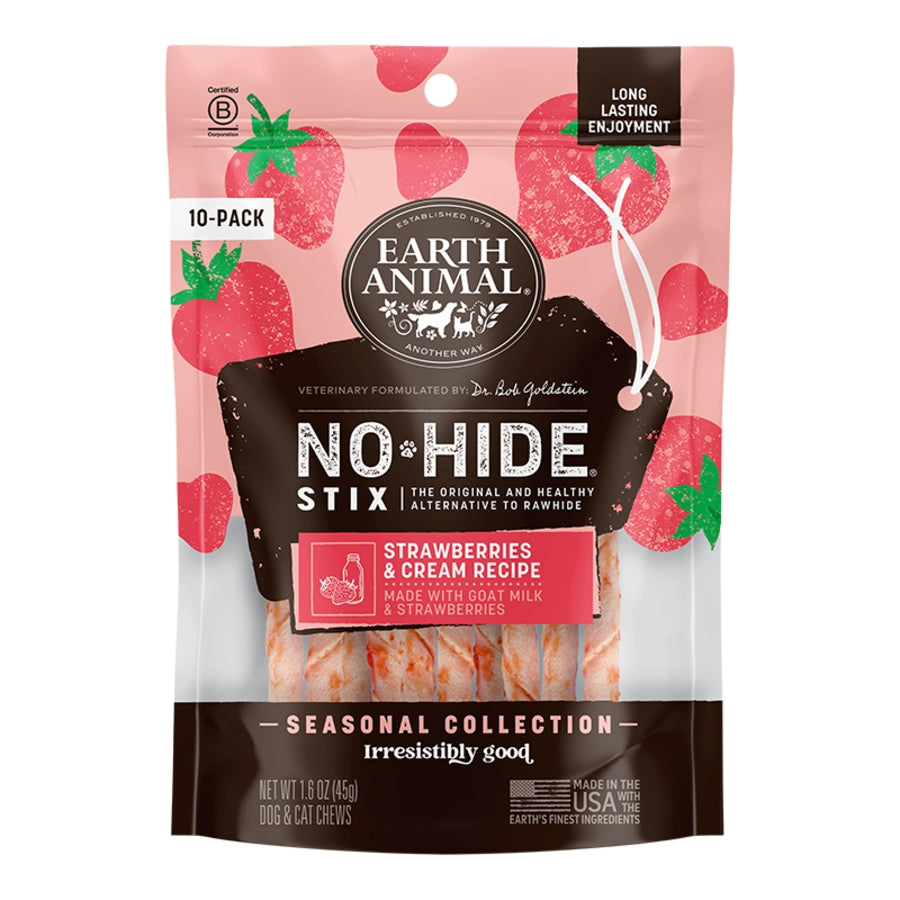 EARTH ANIMAL DOG NO HIDE STIX STRAWBERRIES & CREAM 10 PACK