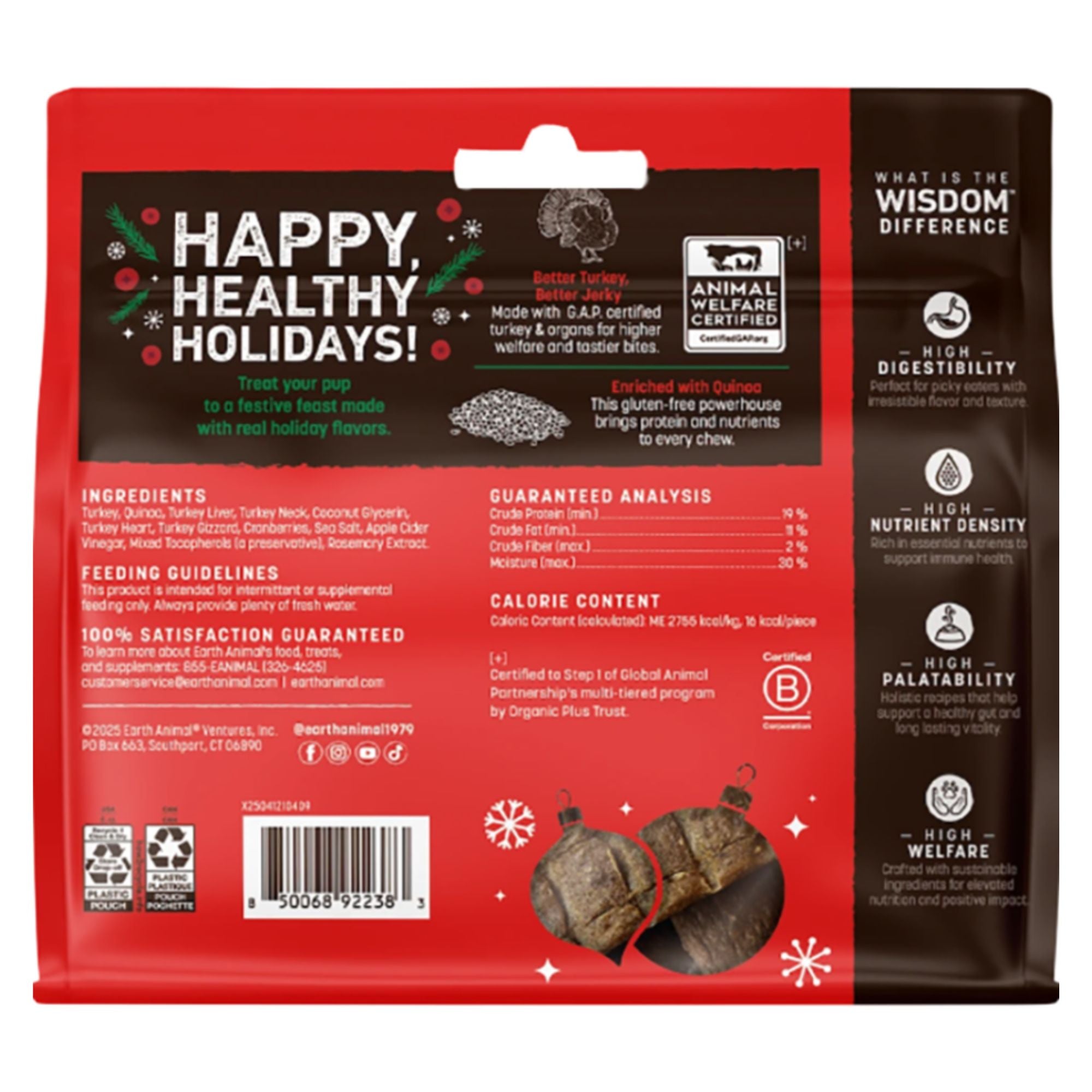 Earth Animal Dog Wisdom Air - Dried Jerky Holiday Feast Recipe 4oz.