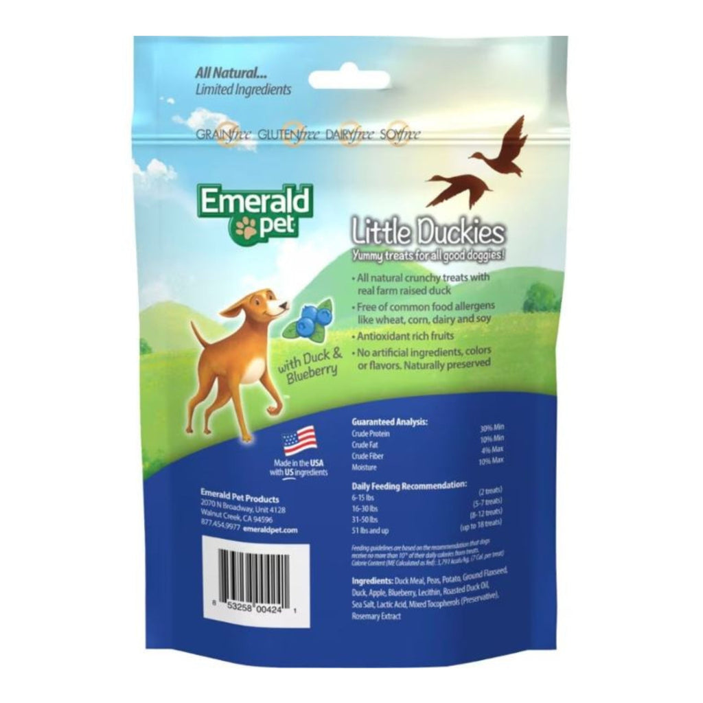 Emerald Pet Little Duckies Grain Free Dog Treats Duck/Blueberry 5oz.