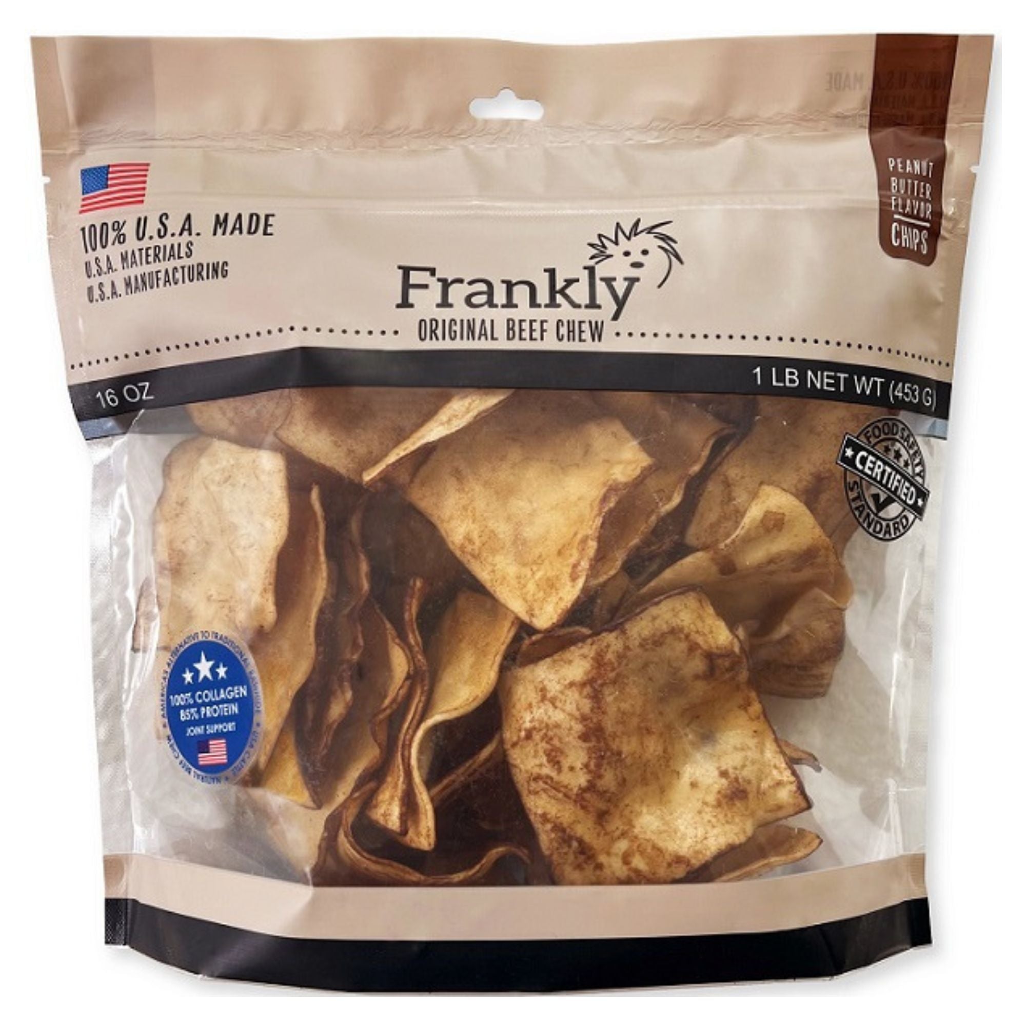 Frankly Dog 16oz. Collagen Beef Chew Chips Peanut Butter
