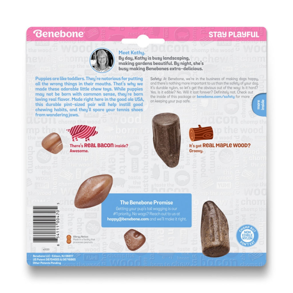 !Benebone Puppy Pack Stick & Zaggler Dog Chew Toy Maplewood & Bacon, 1ea/XS|2 pk