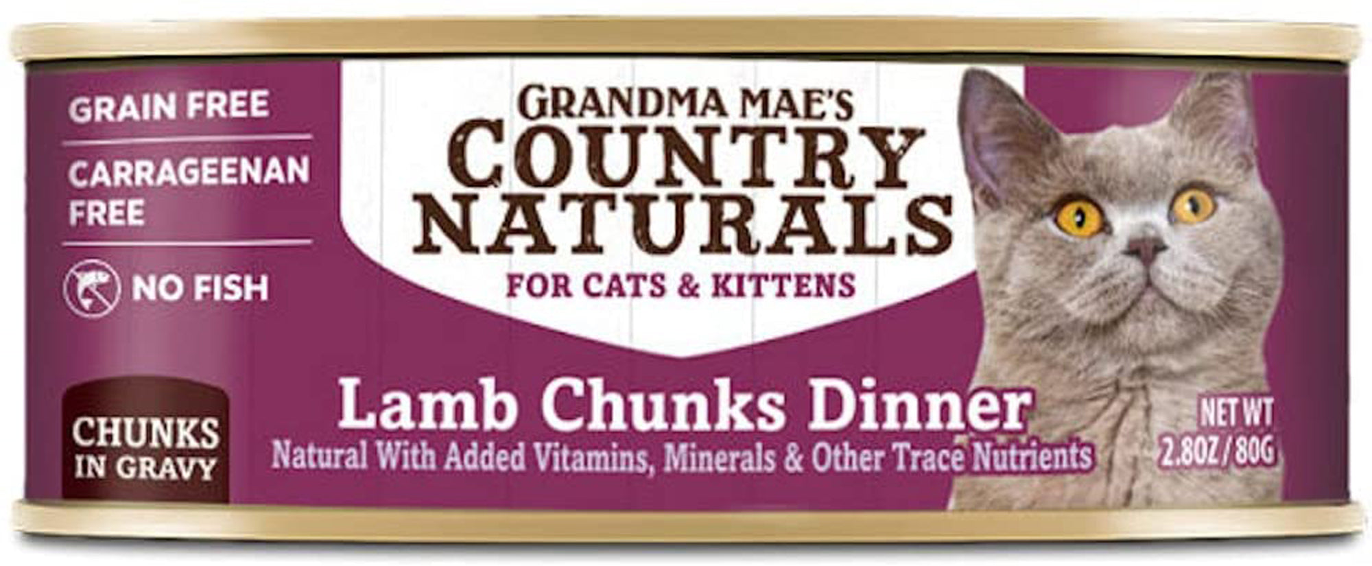 Grandma Mae's Country Naturals Grain Free Chunks in Gravy Wet Cat & Kitten Food Lamb 2.8oz 24pk