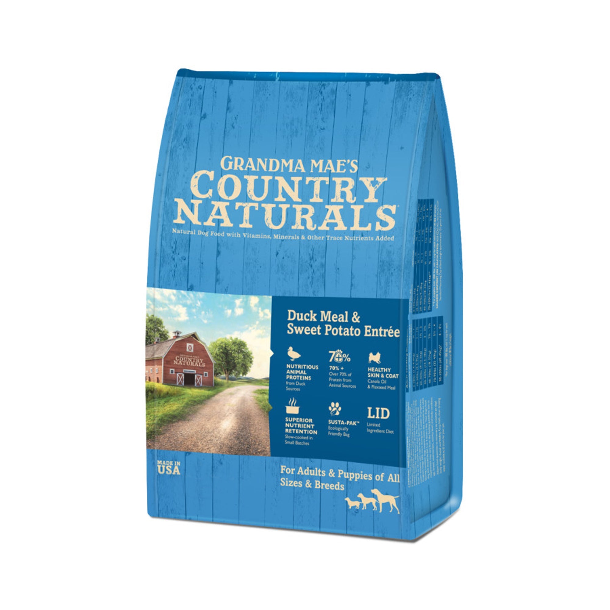 Grandma Maes Country Naturals Duck Meal and Sweet Potato Dry Dog Food 25 lb