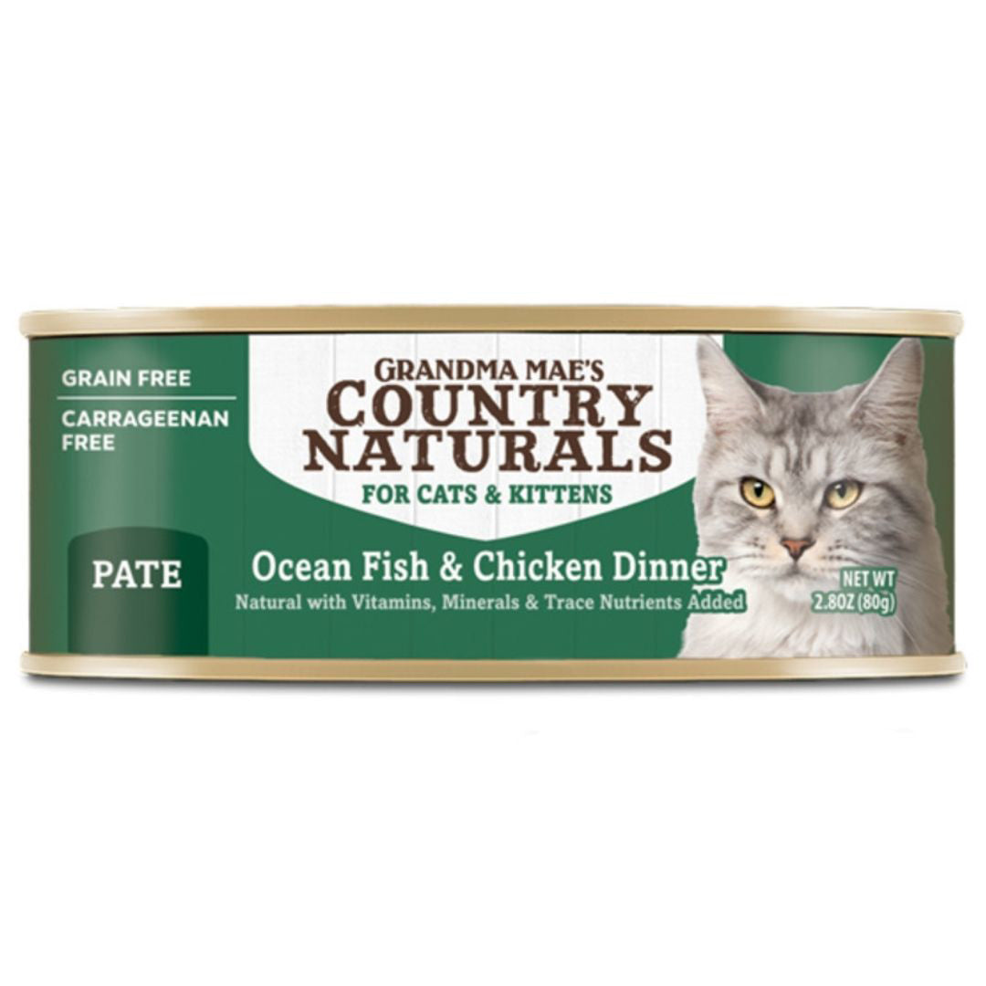 Grandma Mae's Country Naturals Pate Dinner Canned Cat Food Ocean Fish & Chicken 2.8oz