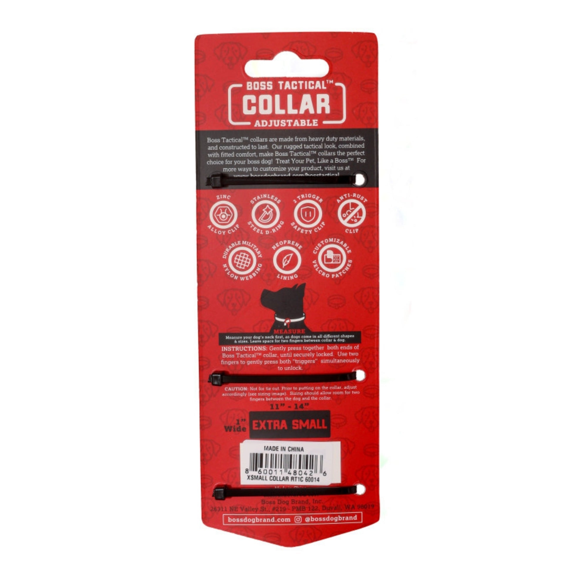 Boss Dog Tactical Adjustable Dog Collar Red, 1ea/XS, 11-14in.