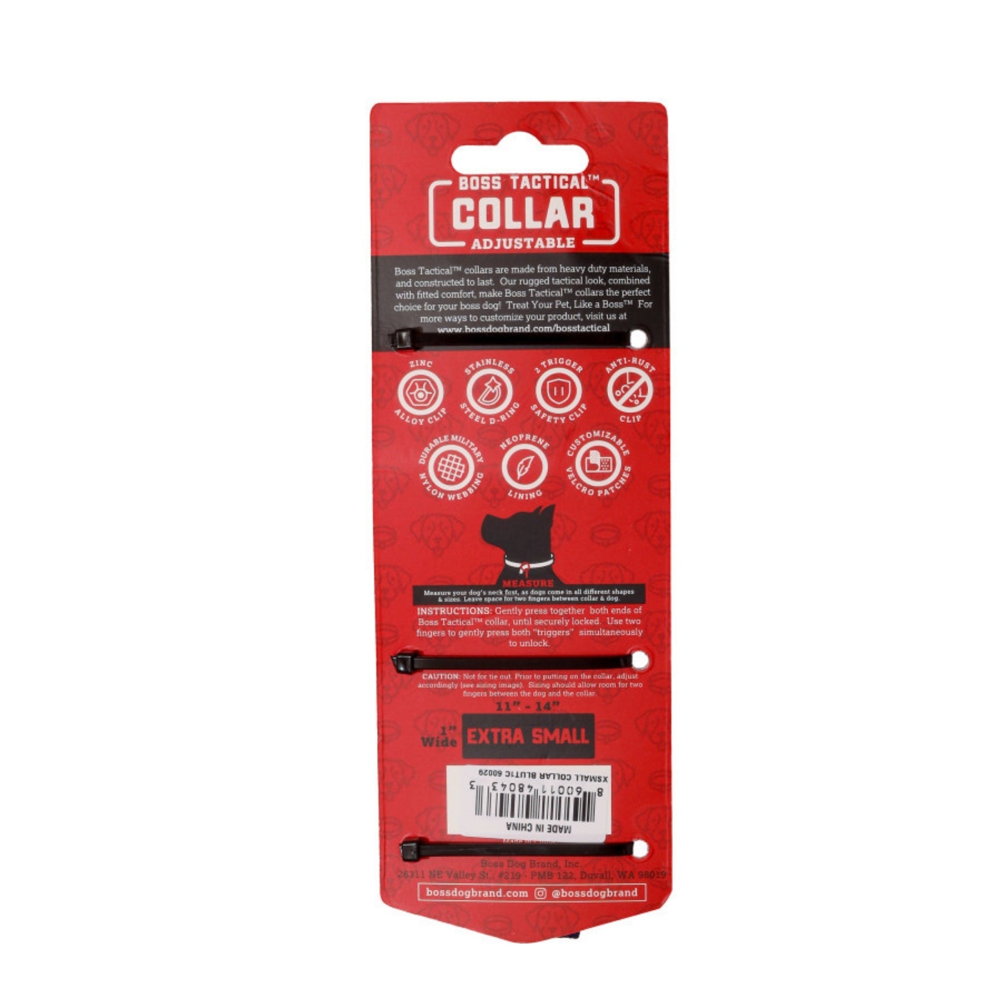 Boss Dog Tactical Adjustable Dog Collar Blue, 1ea/XS, 11-14in.