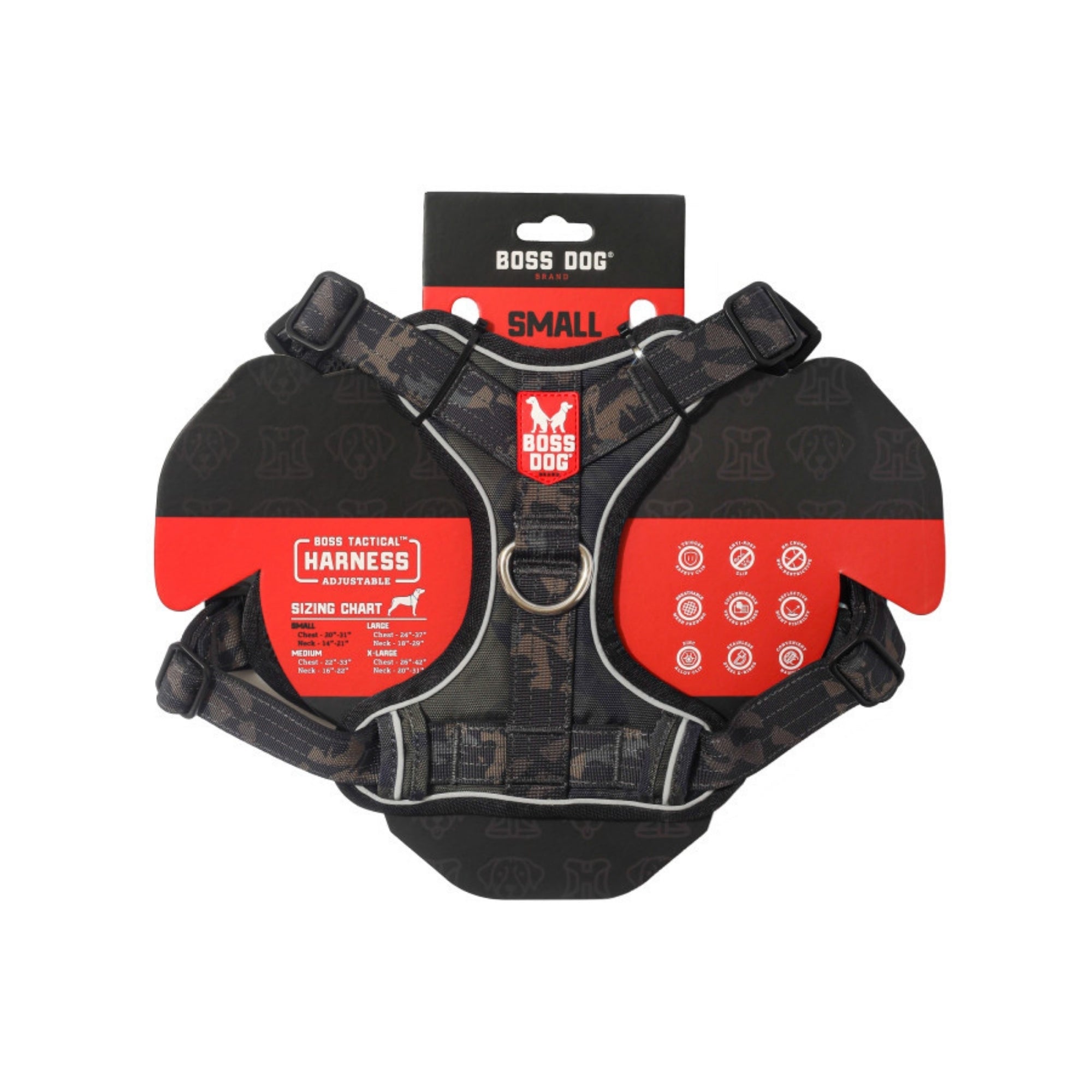 Boss Dog Tactical Dog Harness Black Camo, 1ea/SM