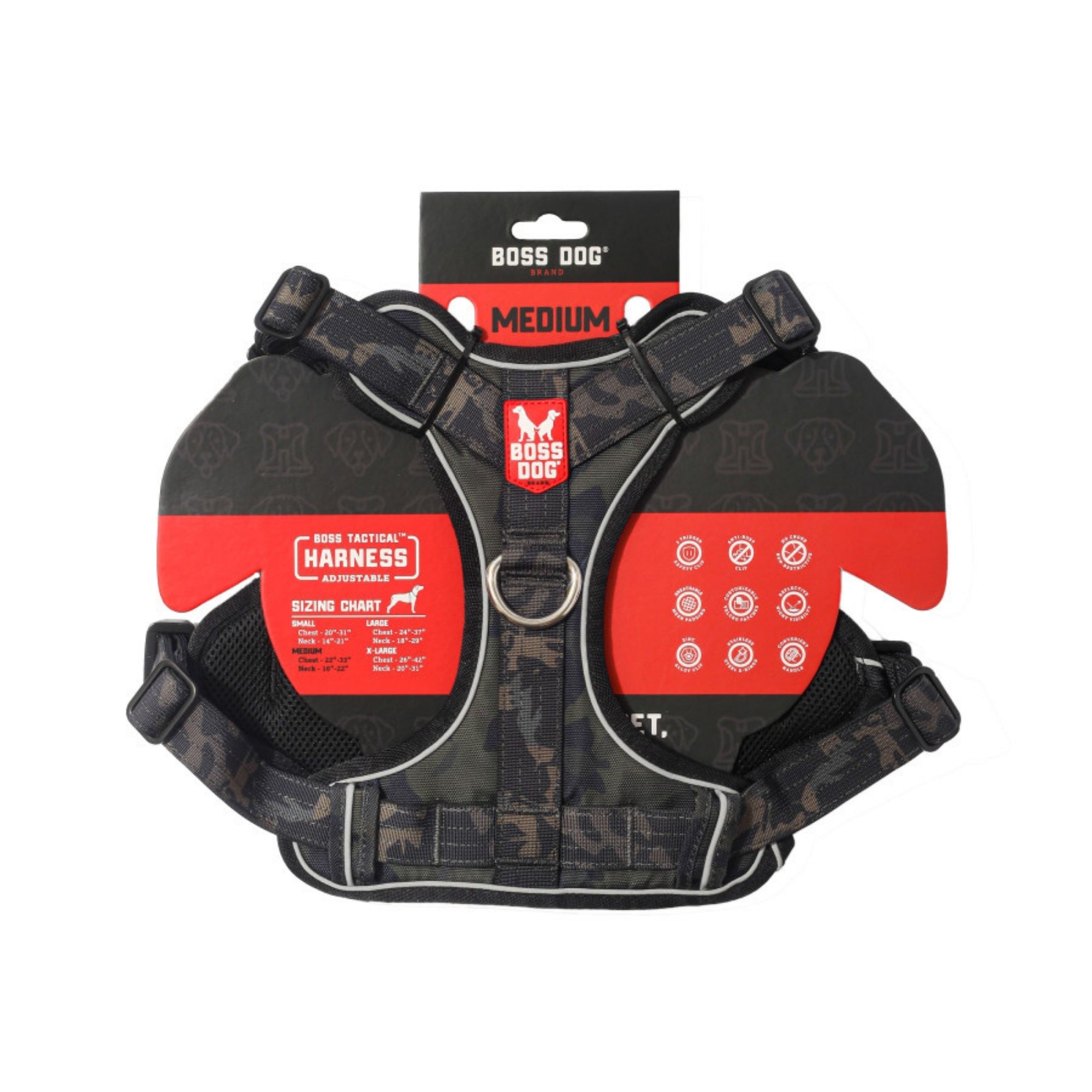 Boss Dog Tactical Dog Harness Black Camo, 1ea/MD