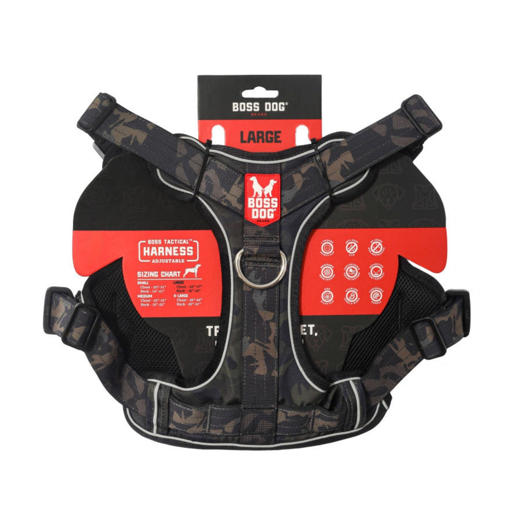 Boss Dog Tactical Dog Harness Black Camo, 1ea/LG