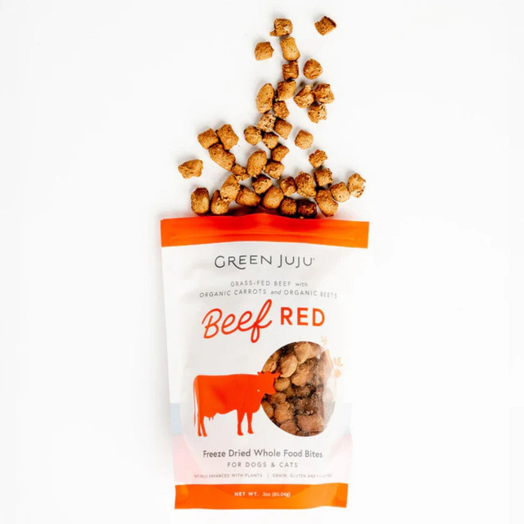 Green Juju Dog & Cat Freeze-Dried Grain Free Whole Food Bite Beef Red Toppers 7.5oz.