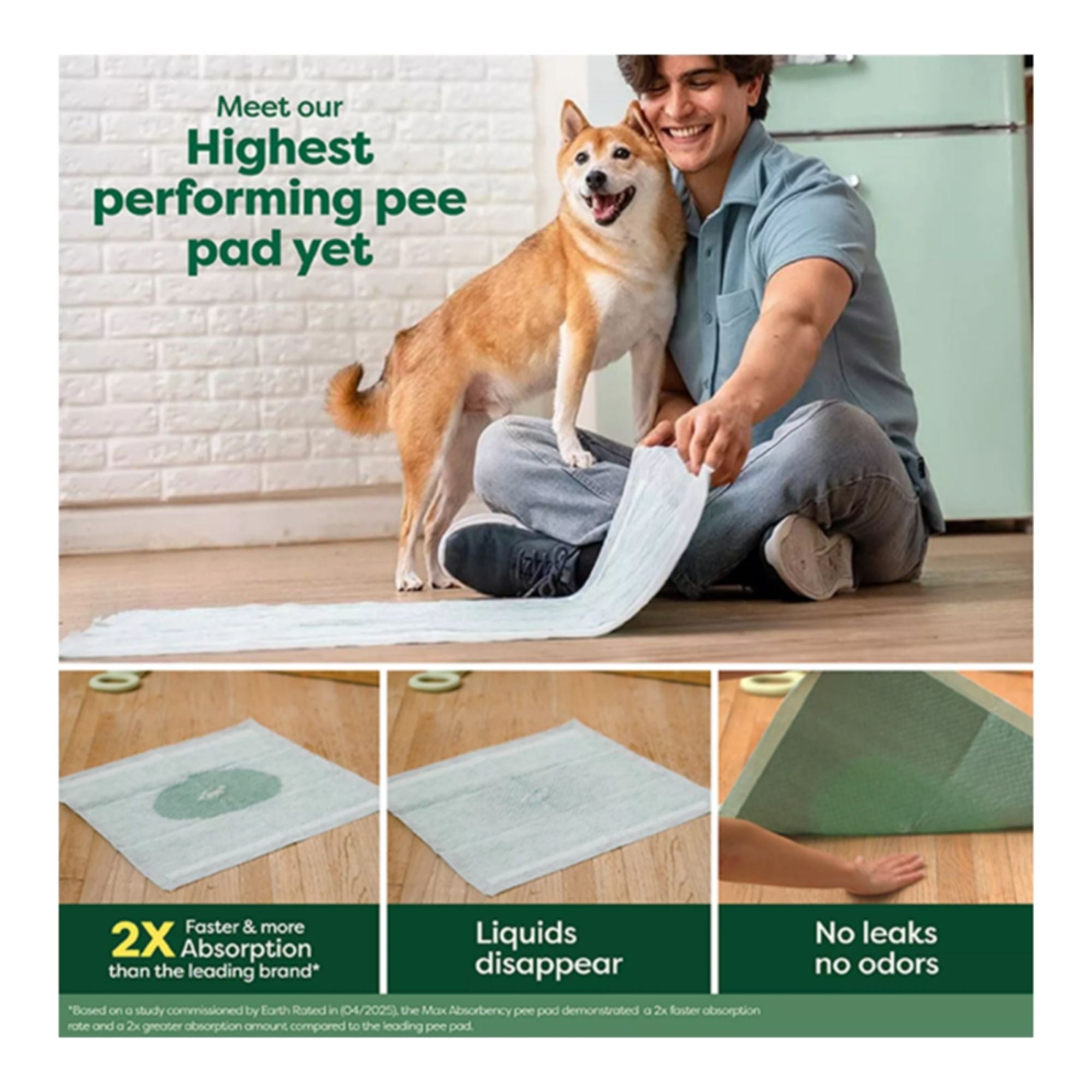 Earth Rated Dog Max Absorbency Puppy Pee Pads Large 22” X 23” - 30 Count