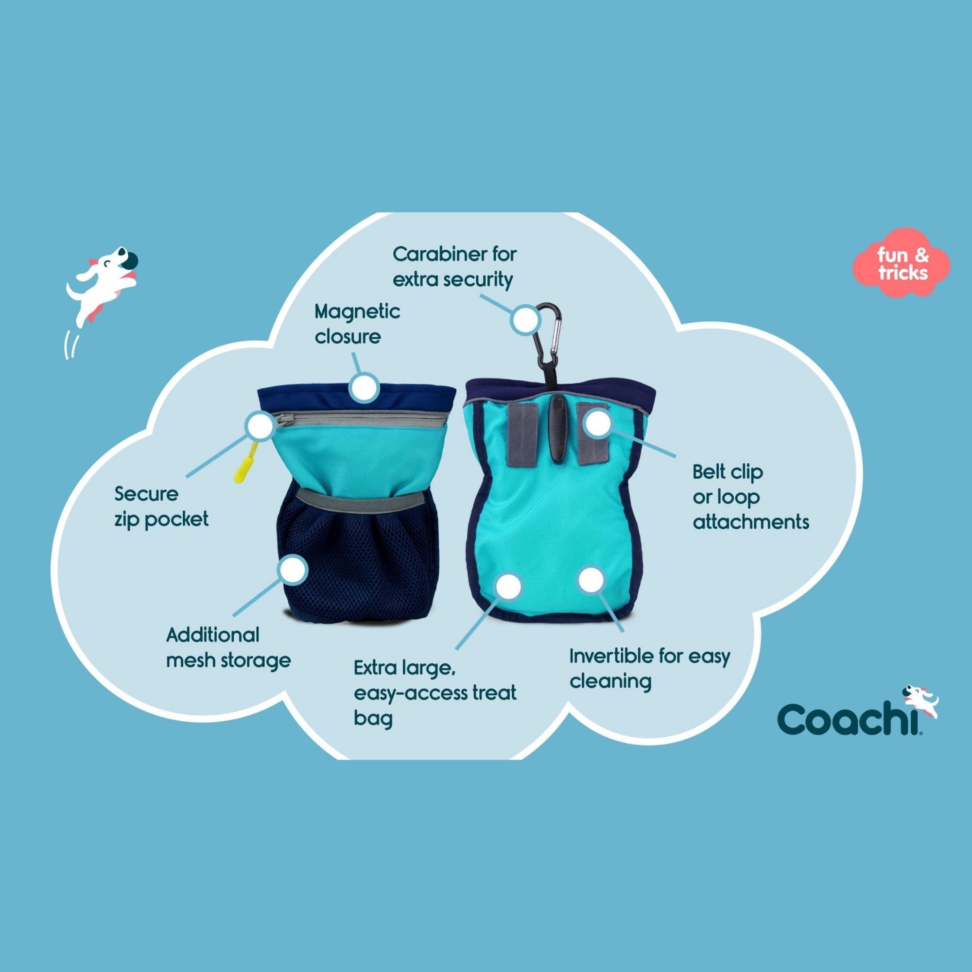 Coachi Pro Train & Treat Bag With Magnetic Closure Blue/Navy Jumbo Large