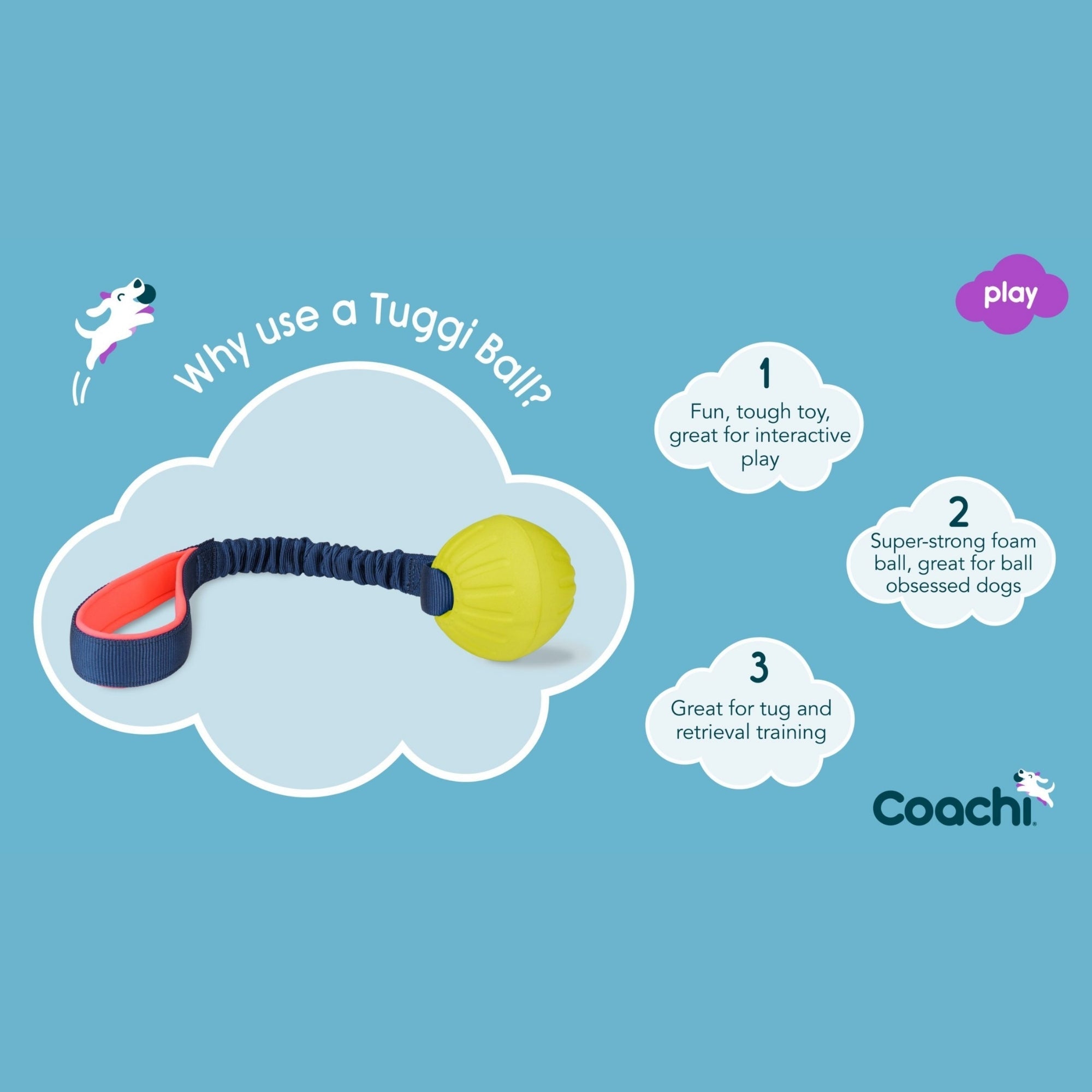 Coachi Tuggi Elastic Ball Super Tough Tug Toy Coral/Navy Large