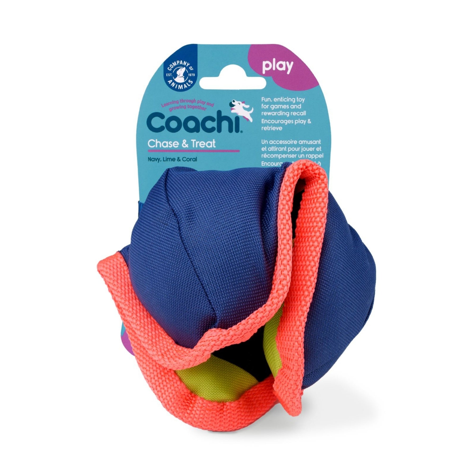 Coachi Chase & Treat Ball Throw And Fetch Coral/Navy Medium