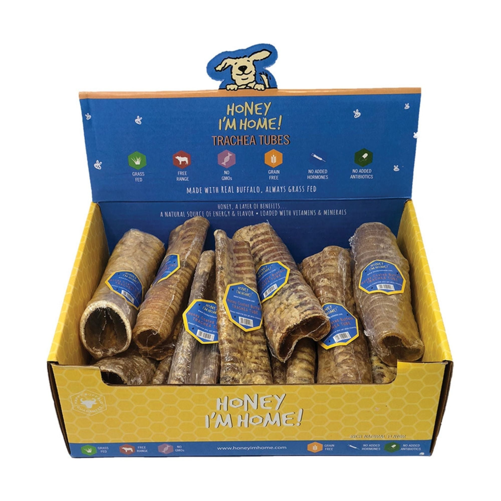 Honey I'm Home Dog Natural Honey Coated Buffalo Trachea Tubes Bulk - 20 Count