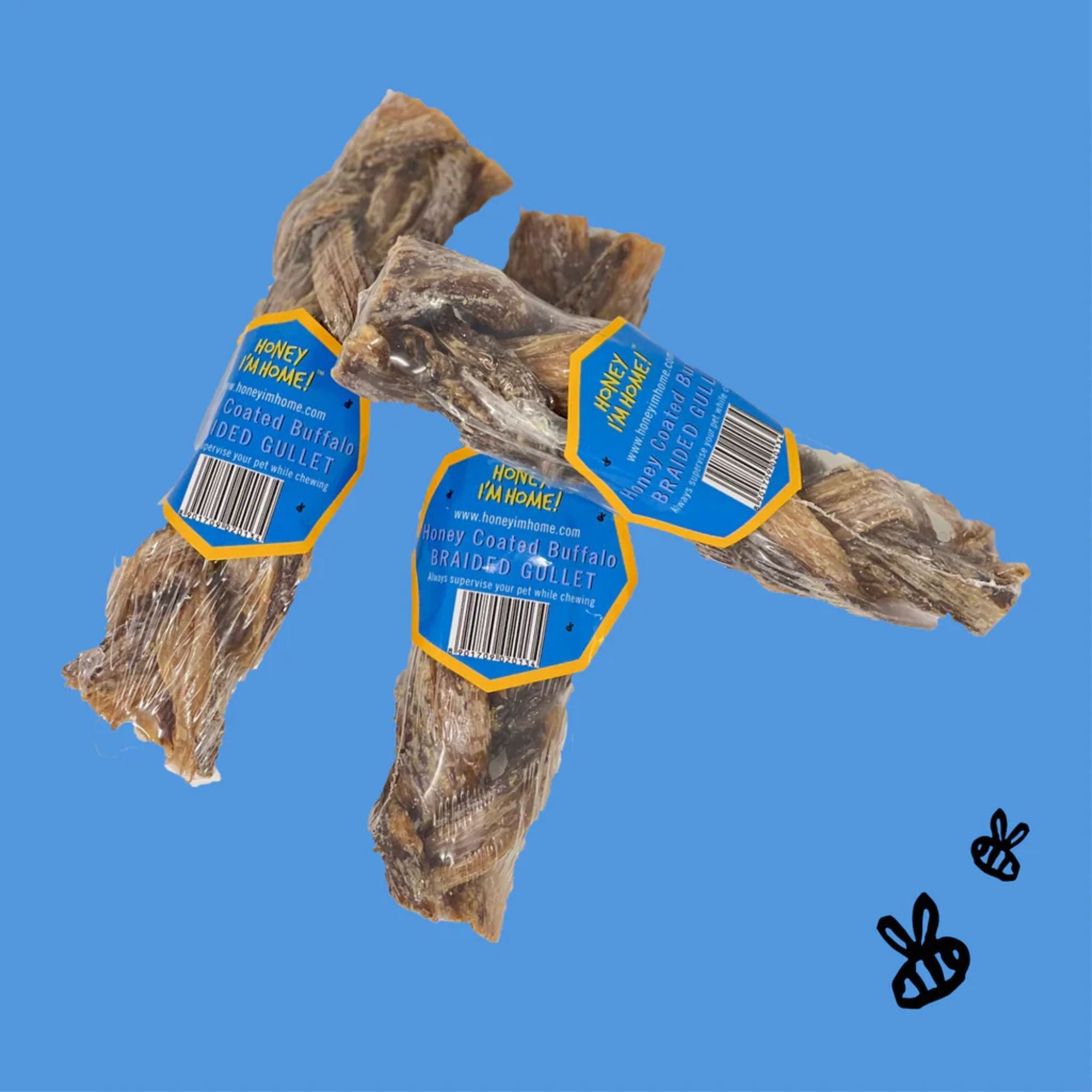 Honey I'm Home Dog Natural Honey Coated Buffalo Braided Gullet Sticks - 50 Count