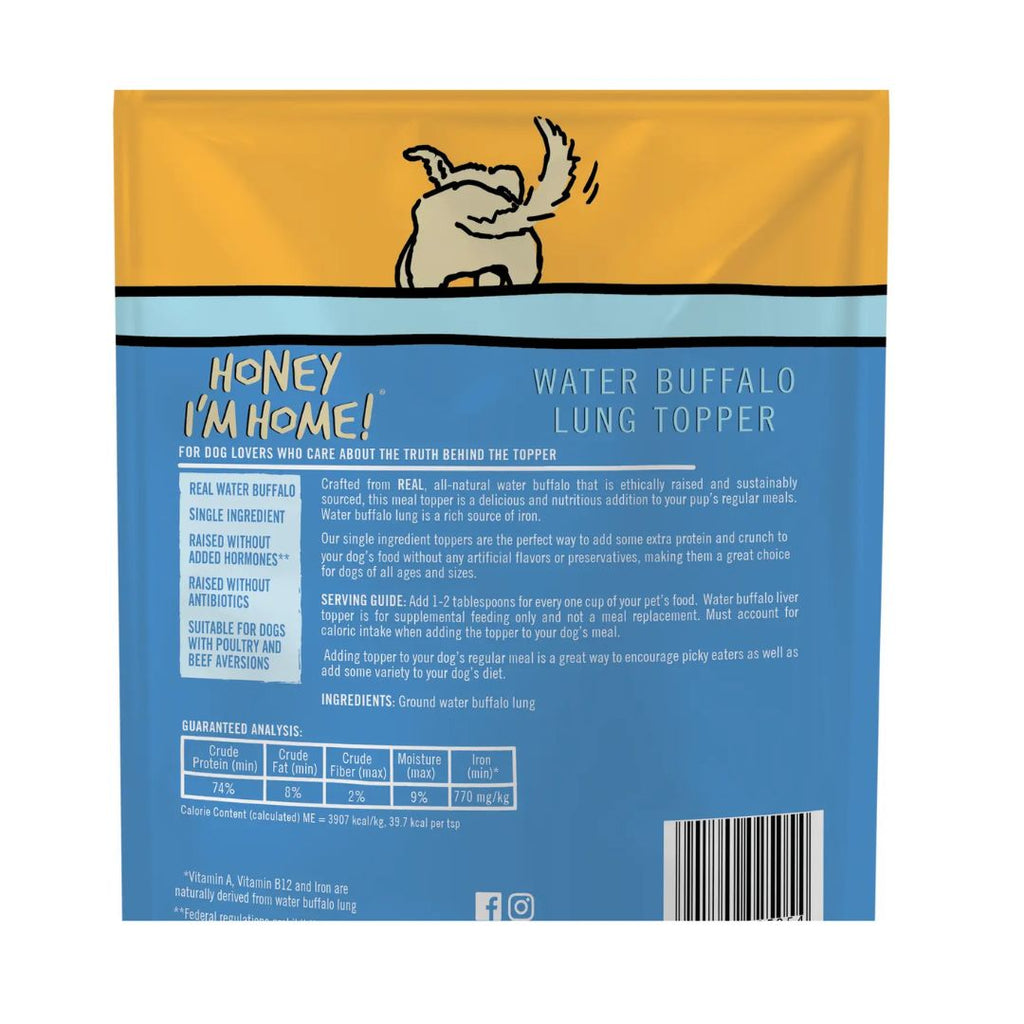 HONEY I'M HOME DOG NATURAL WATER BUFFALO LIP-SMAKIN' LUNG FOOD TOPPER