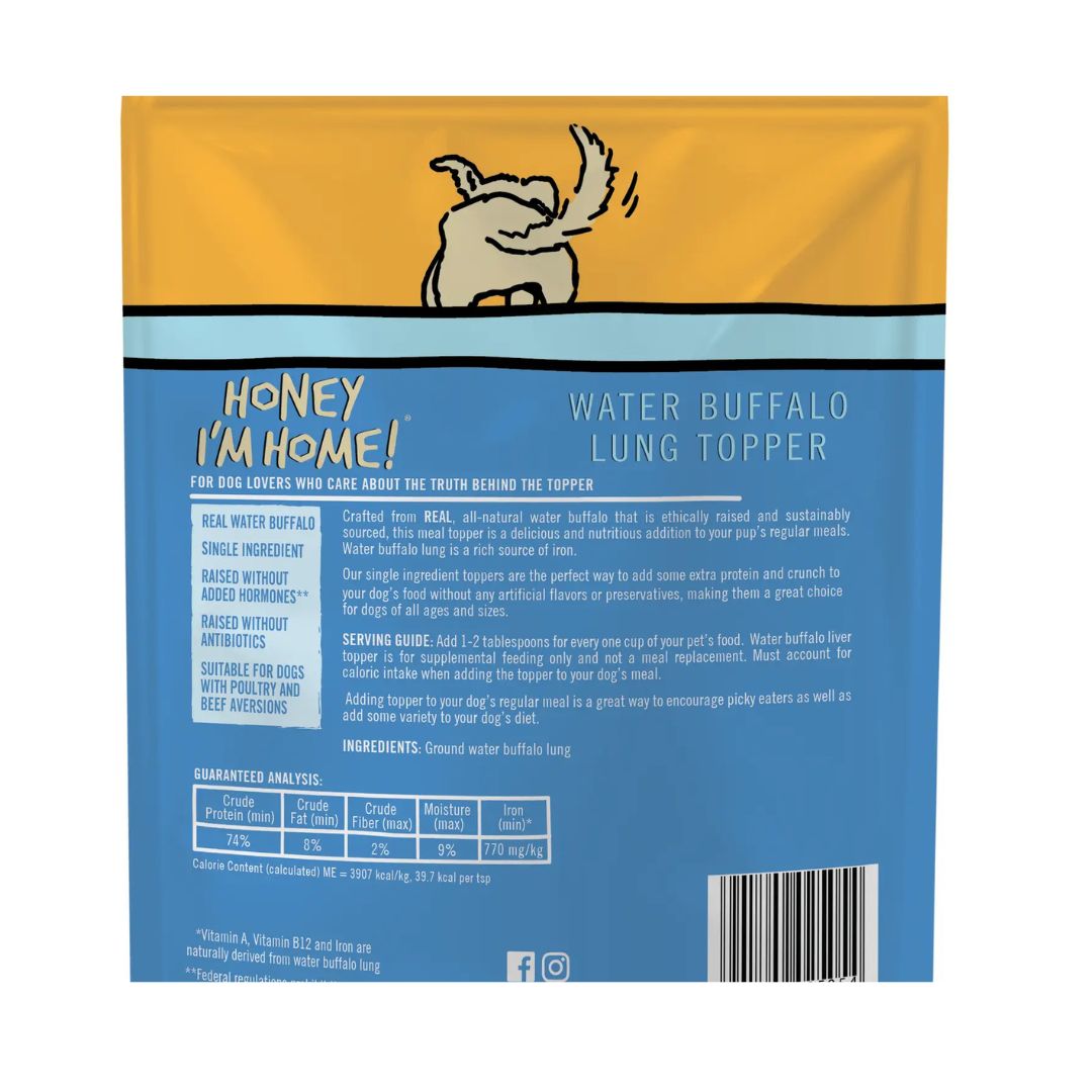 HONEY I'M HOME DOG NATURAL WATER BUFFALO LIP-SMAKIN' LUNG FOOD TOPPER