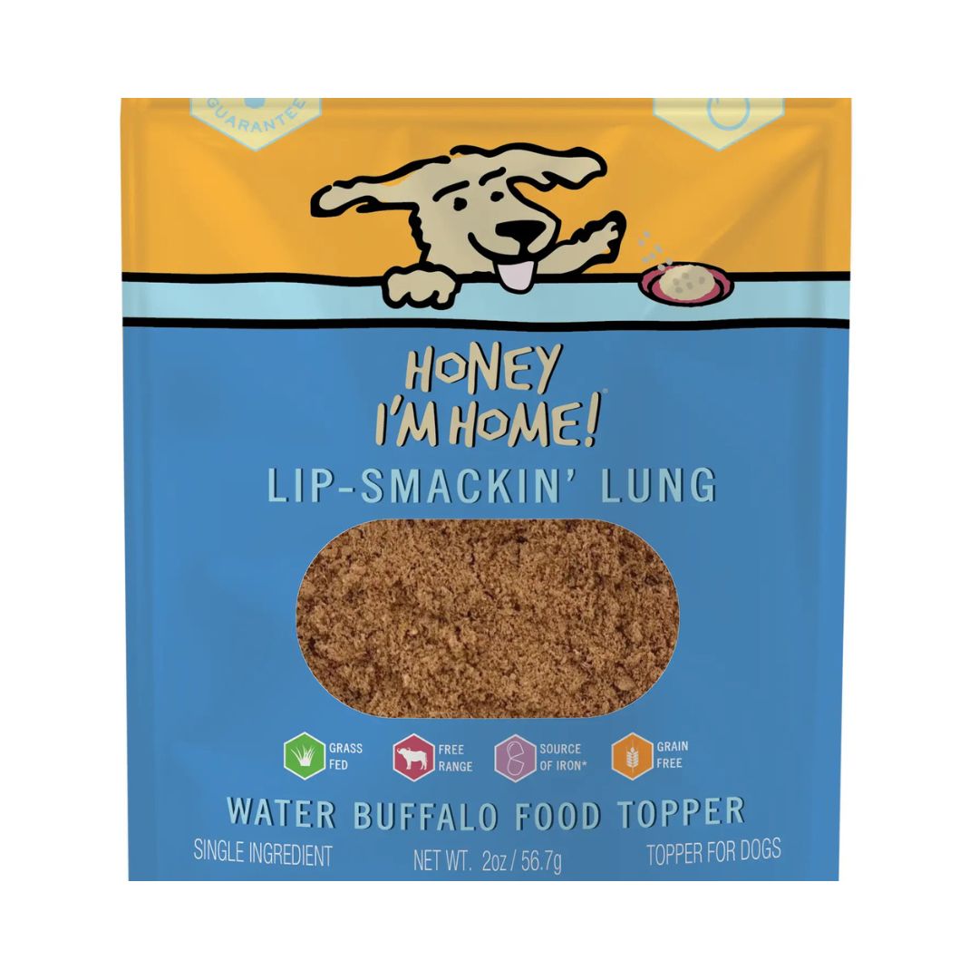HONEY I'M HOME DOG NATURAL WATER BUFFALO LIP-SMAKIN' LUNG FOOD TOPPER
