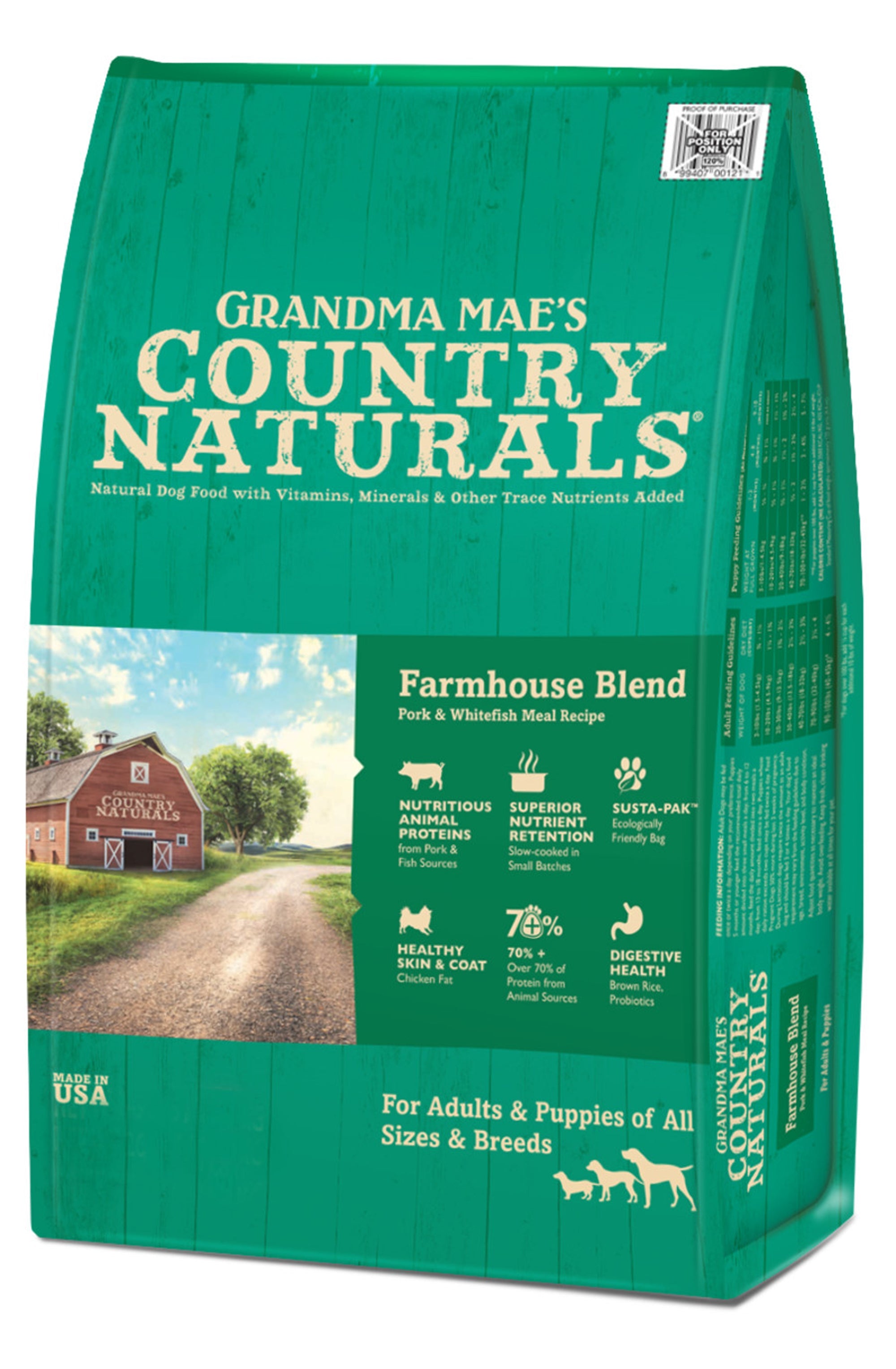 Grandma Mae's Country Naturals Farmhouse Blend Dry Dog Food Pork & Whitefish 14lb