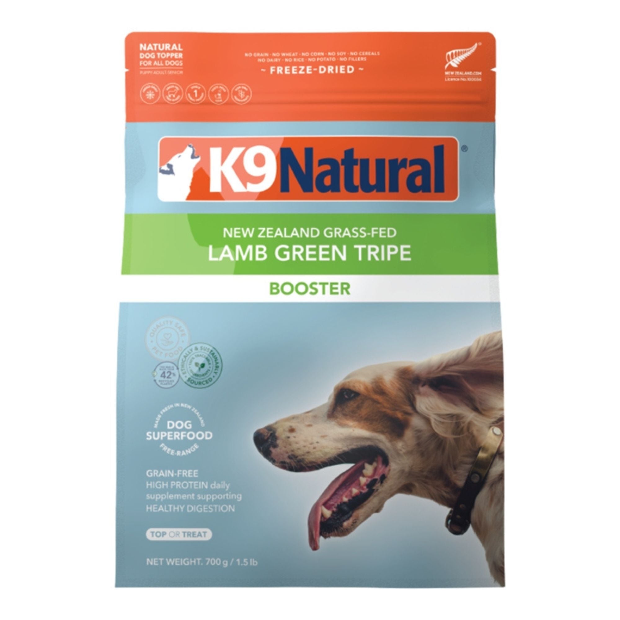 K9 Natural Dog Freeze-Dried Grain Free New Zealand Lamb Green Tripe Booster 1.5Lbs