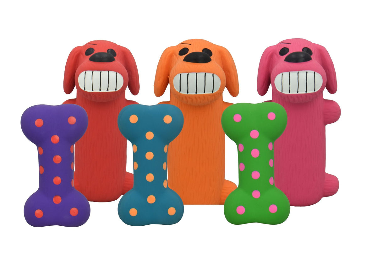 Multipet Minipet Loofa/Polka Dot Bone Latex 2pk