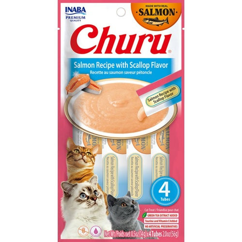 Inaba Churu Puree Cat Treats Salmon/Scallop .5oz. 4 Pk (Case of 6)