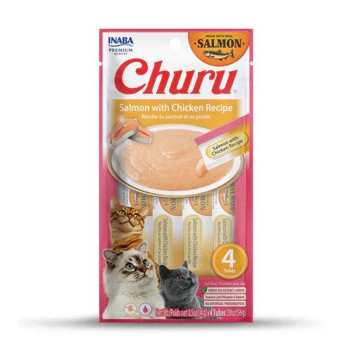 Inaba Churu Puree Cat Treats Salmon/Chicken .5oz. 4 Pk (Case of 6)