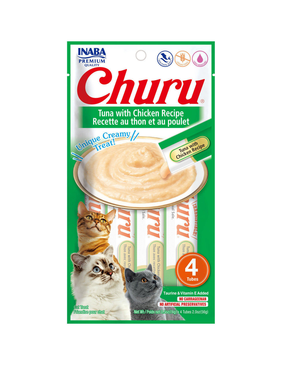 Inaba Churu Puree Cat Treats Tuna/Chicken .5oz. 4 Pk (Case of 6)