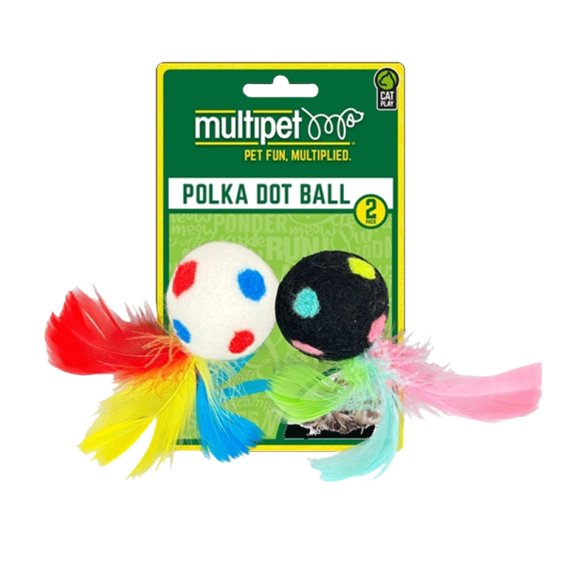 Multipet Polka Dog Ball w/ Feather Cat Toy