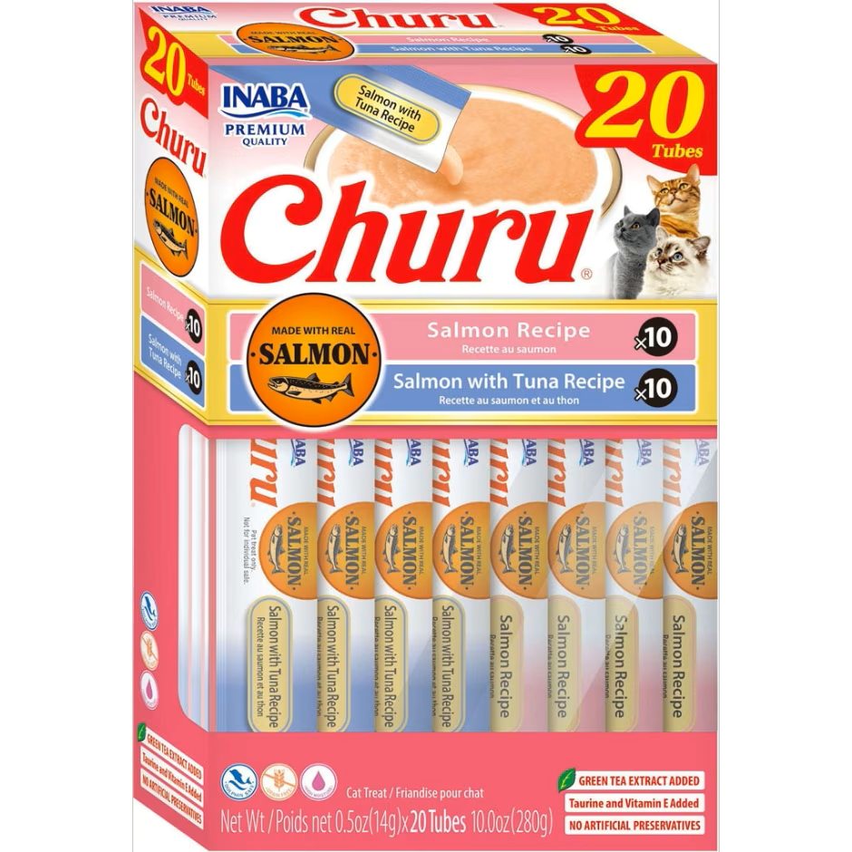Inaba Churu Puree Cat Treats Variety Box Salmon/Tuna .5oz. 20 Pk