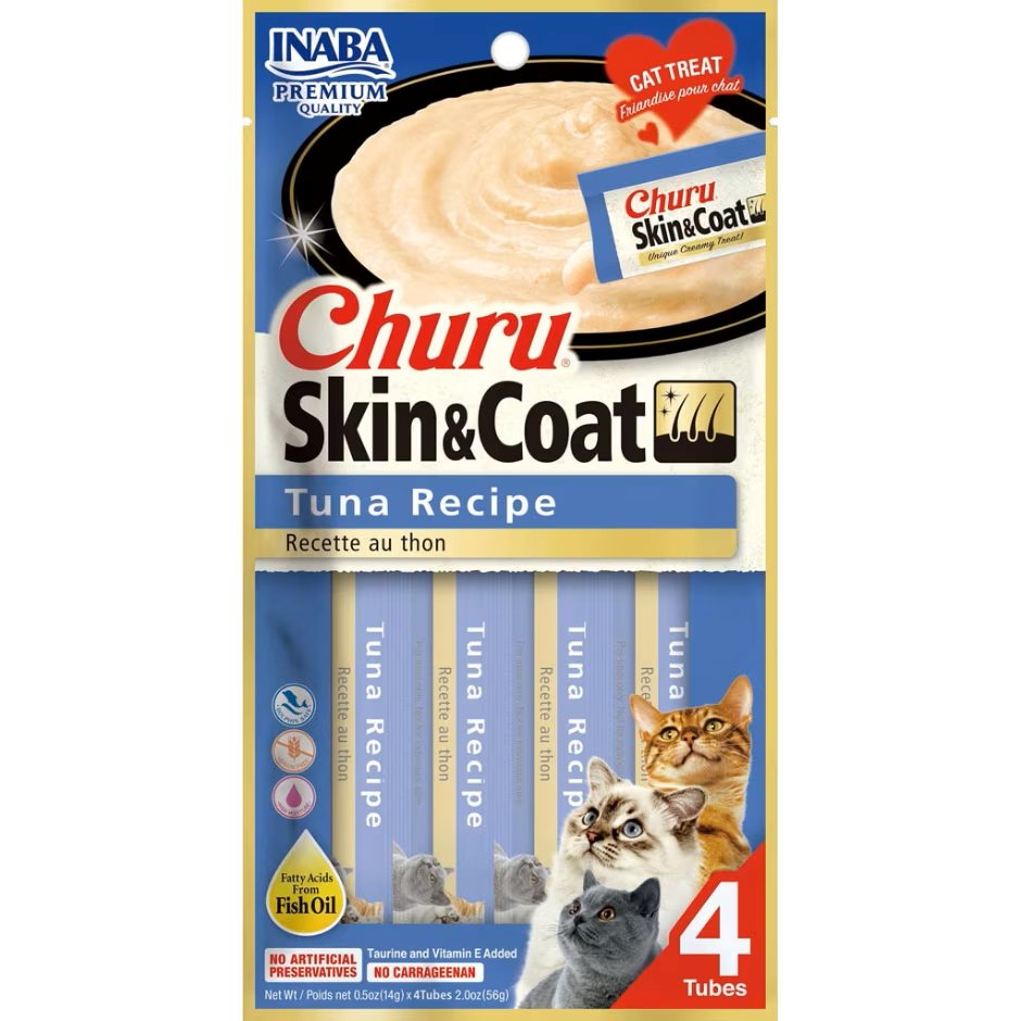 Inaba Churu Puree Skin & Coat Cat Treats Tuna .5oz. 4 Pk (Case of 6)