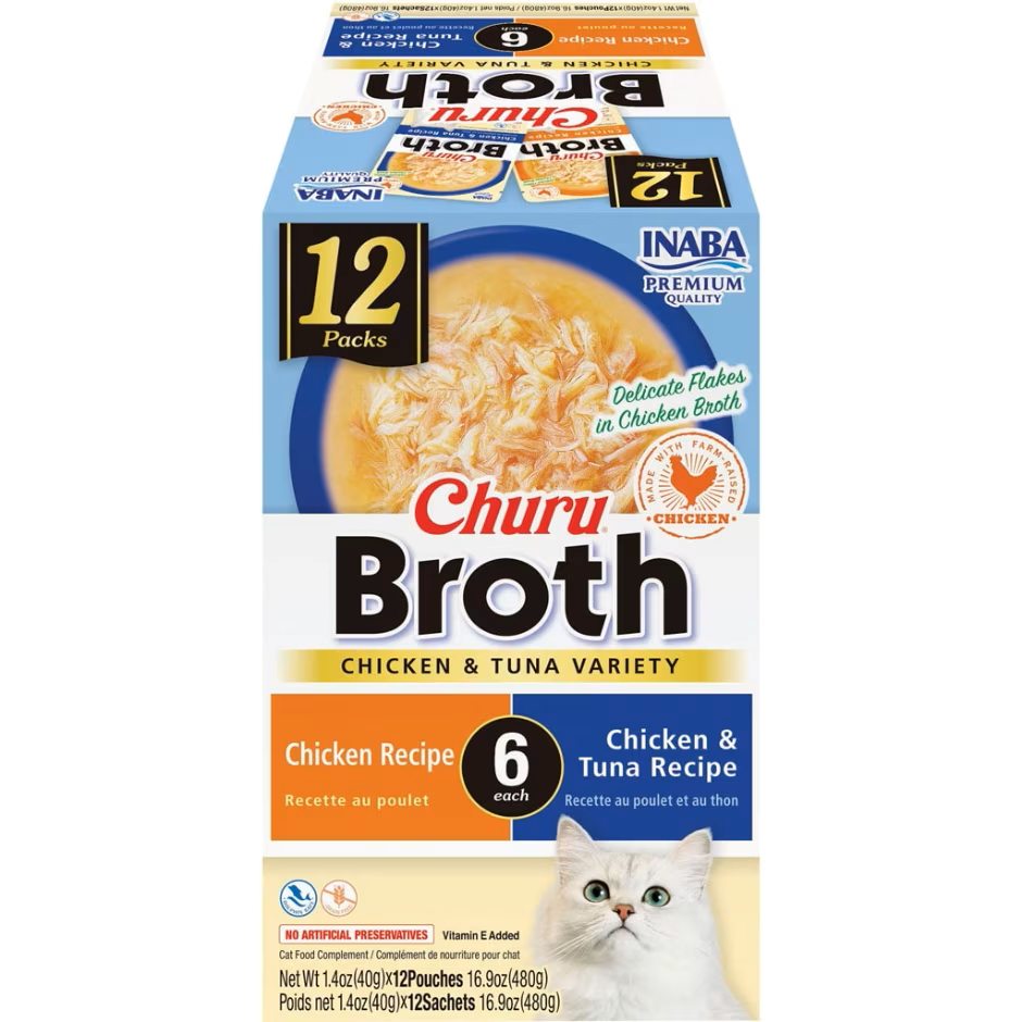 Inaba Churu Broth Variety Pack Chicken/Tuna 16.8oz. 12 Pk