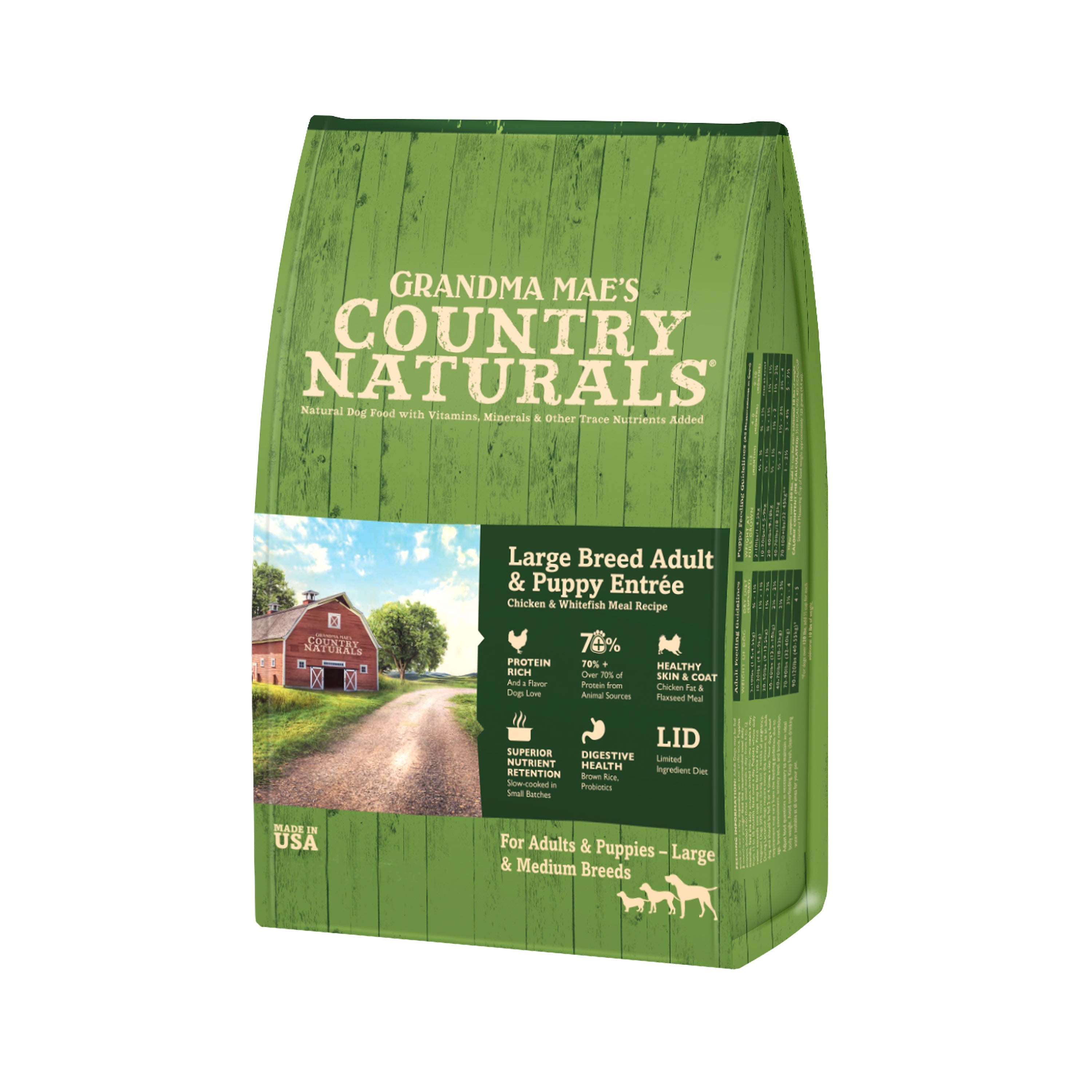 Grandma Mae's Country Naturals Large Breed Adult & Puppy Entrée Dry Dog Food Chicken & Rice 32lb