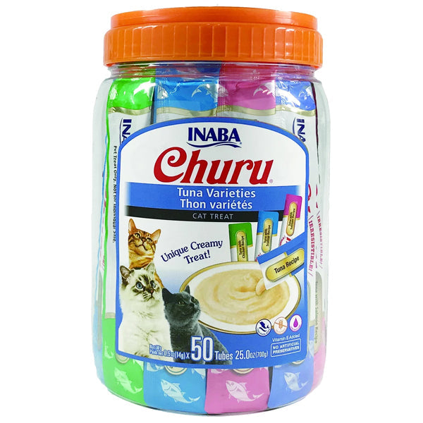Inaba Churu Puree Cat Treats Variety Pack Tuna .5oz. 50 Pk