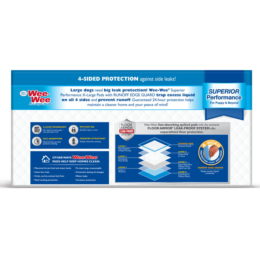 Four Paws WeeWee Superior Performance Gigantic Dog Pee Pads with Runoff Edge Guard 1ea/28 in X 34 in 40 ct