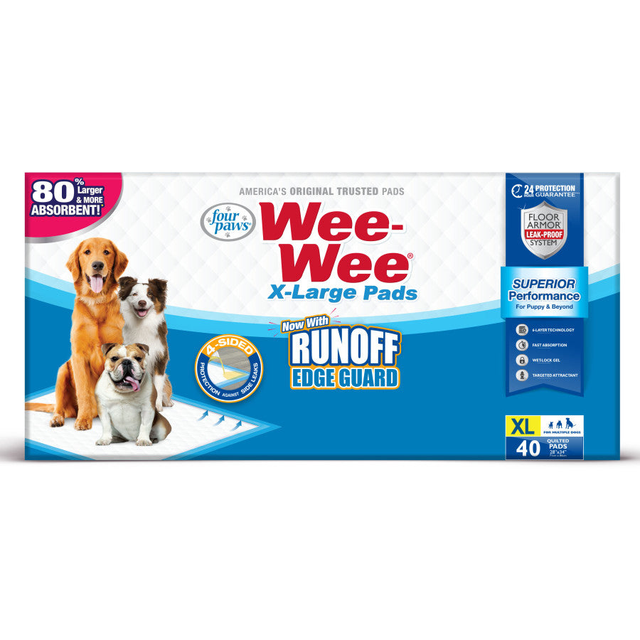 Four Paws WeeWee Superior Performance Gigantic Dog Pee Pads with Runoff Edge Guard 1ea/28 in X 34 in 40 ct